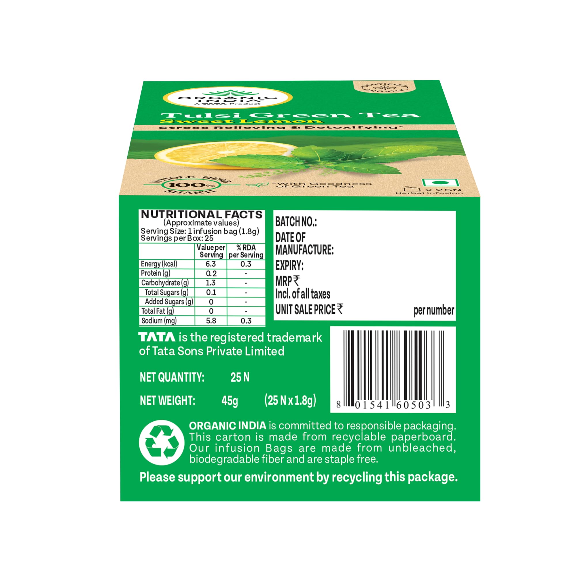 Organic India Tulsi Sweet Lemon 25 Tea Bags – view 3