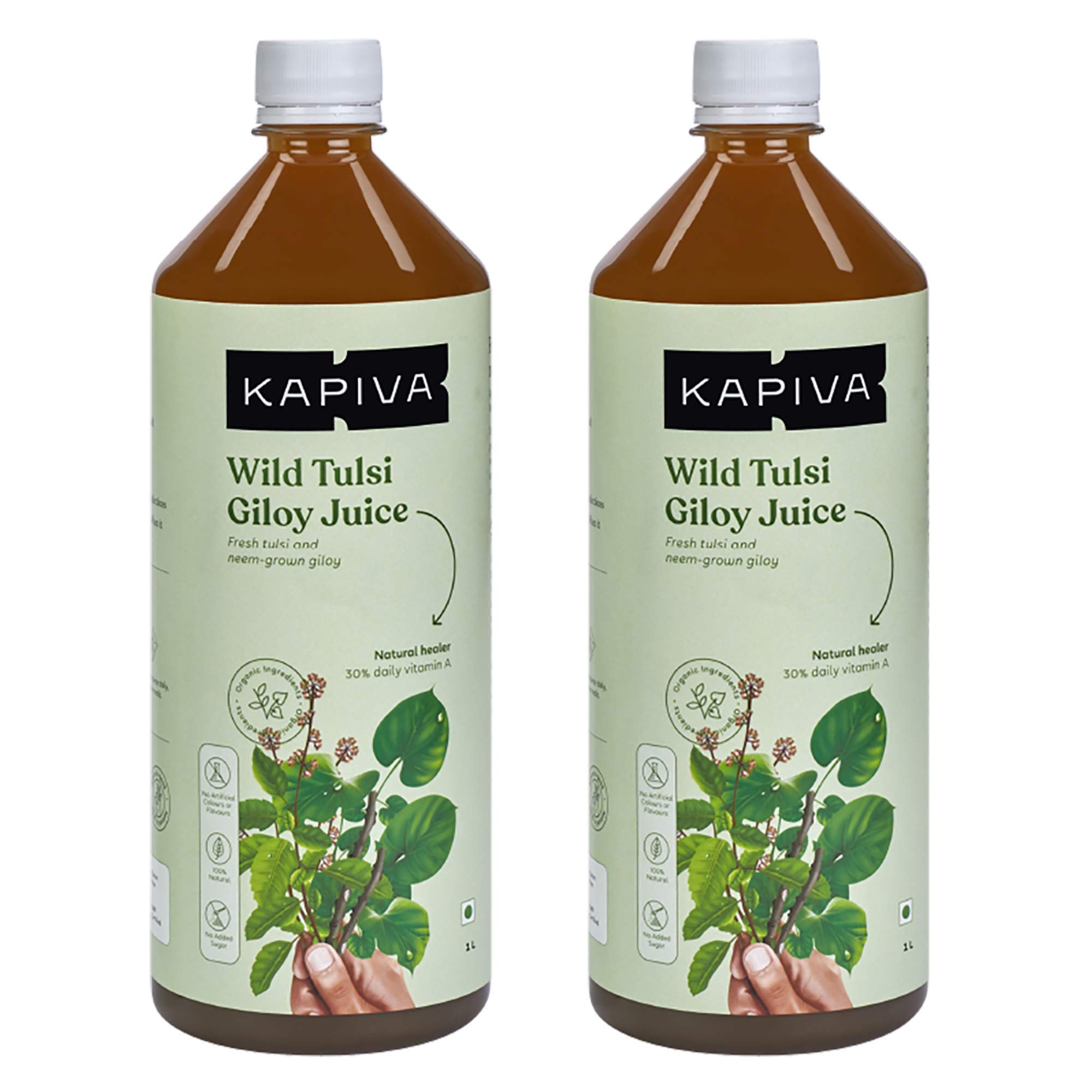 Two bottles of Kapiva Wild Tulsi Giloy Juice 2L pack