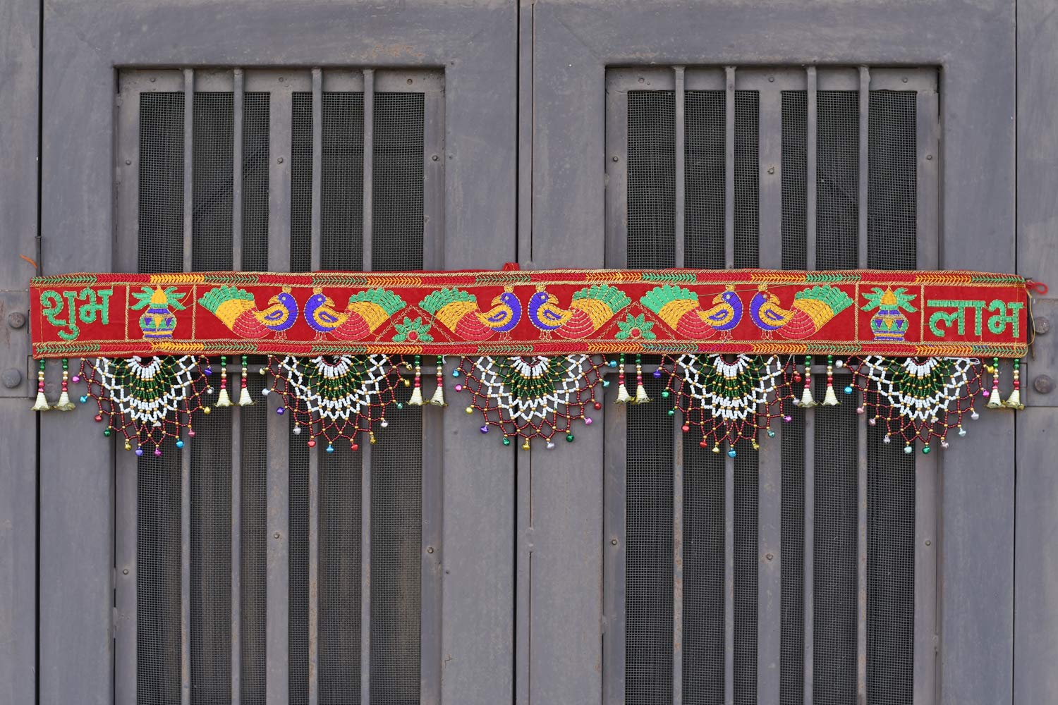 CraftVatika Fabric Traditional Toran Bandarwal Door Hanging Main Door Shubh Labh Wall Hanging Fancy Toran , Multicolor, 927 Millimeters