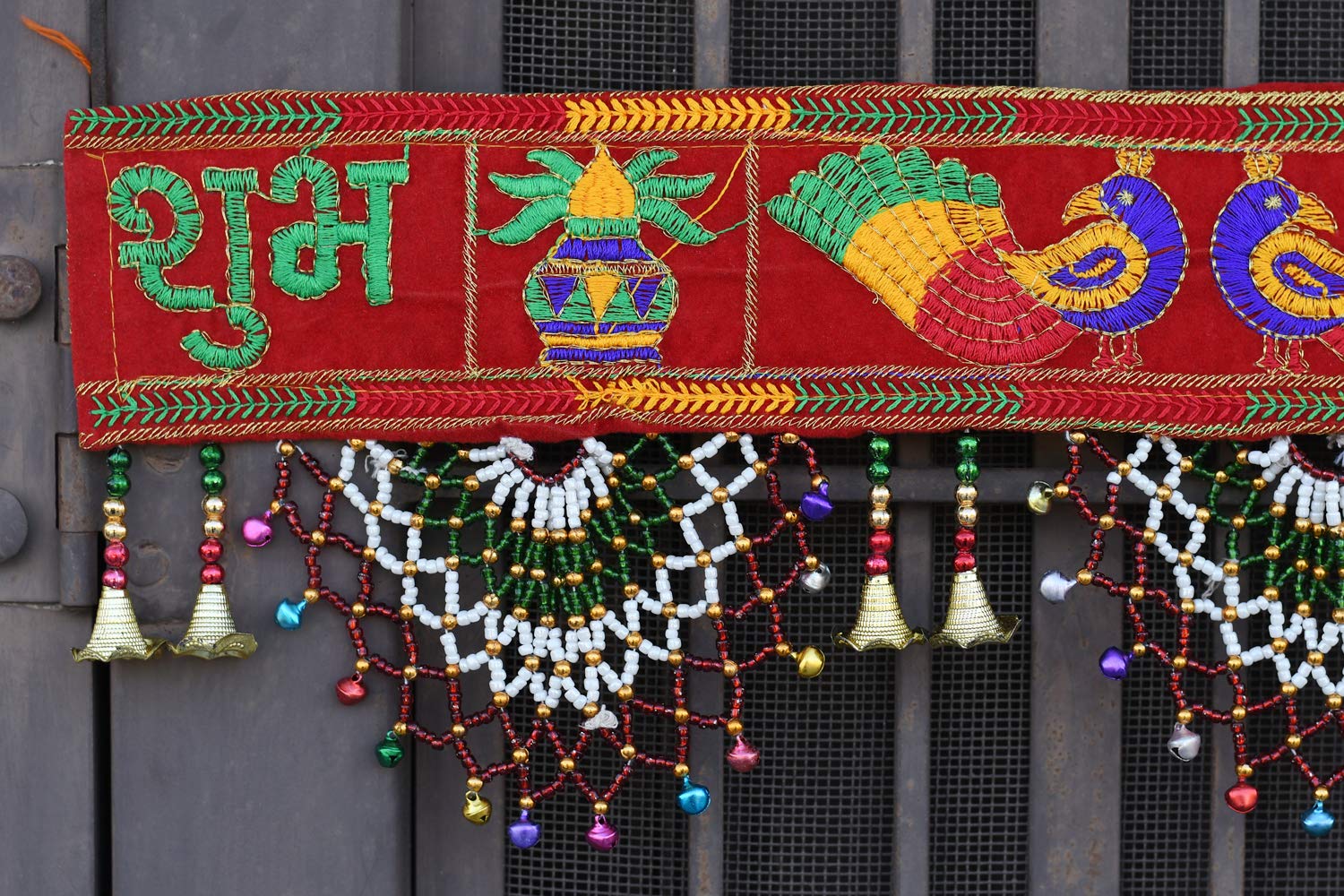 CraftVatika Fabric Traditional Toran Bandarwal Door Hanging Main Door Shubh Labh Wall Hanging Fancy Toran , Multicolor, 927 Millimeters – view 3