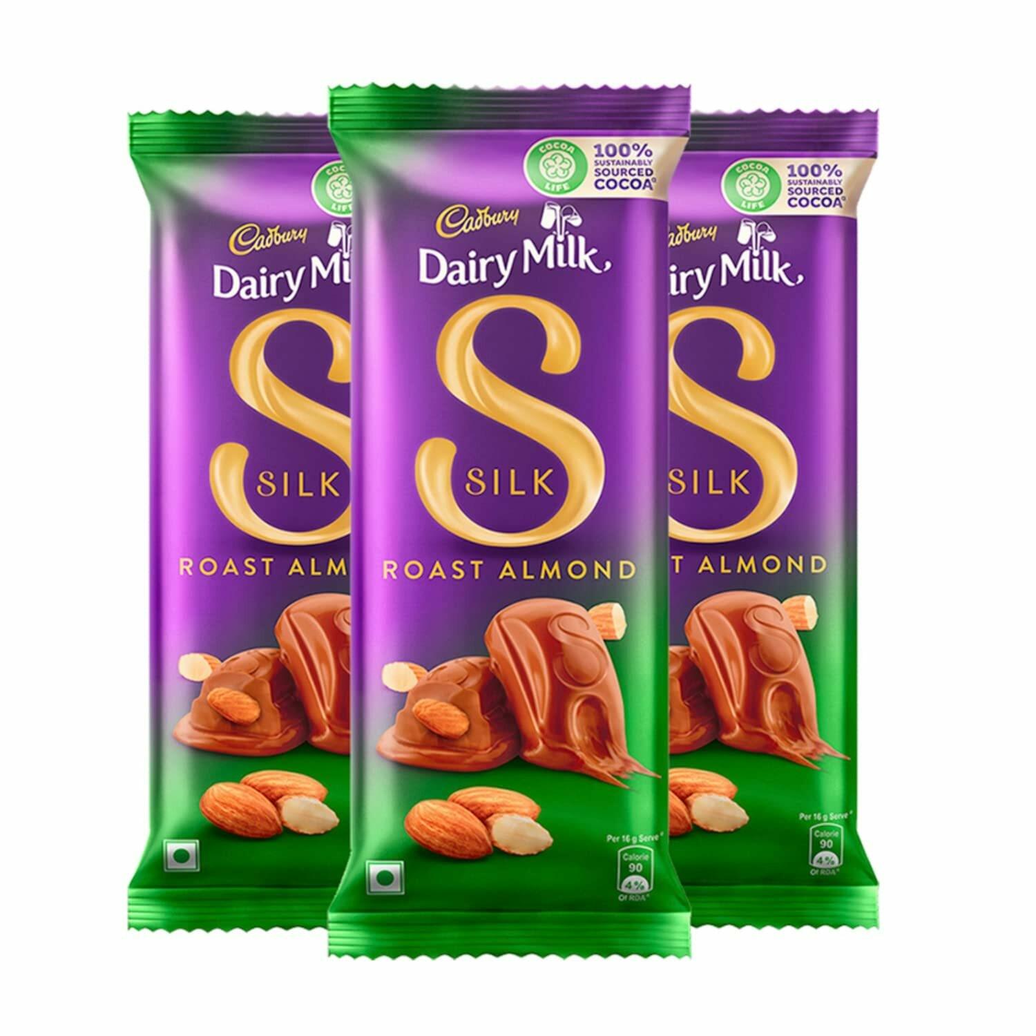 Cadbury Dairy Milk Silk Roasted Almonds Chocolate Bar, Pack Of 3 X 143G – view 1