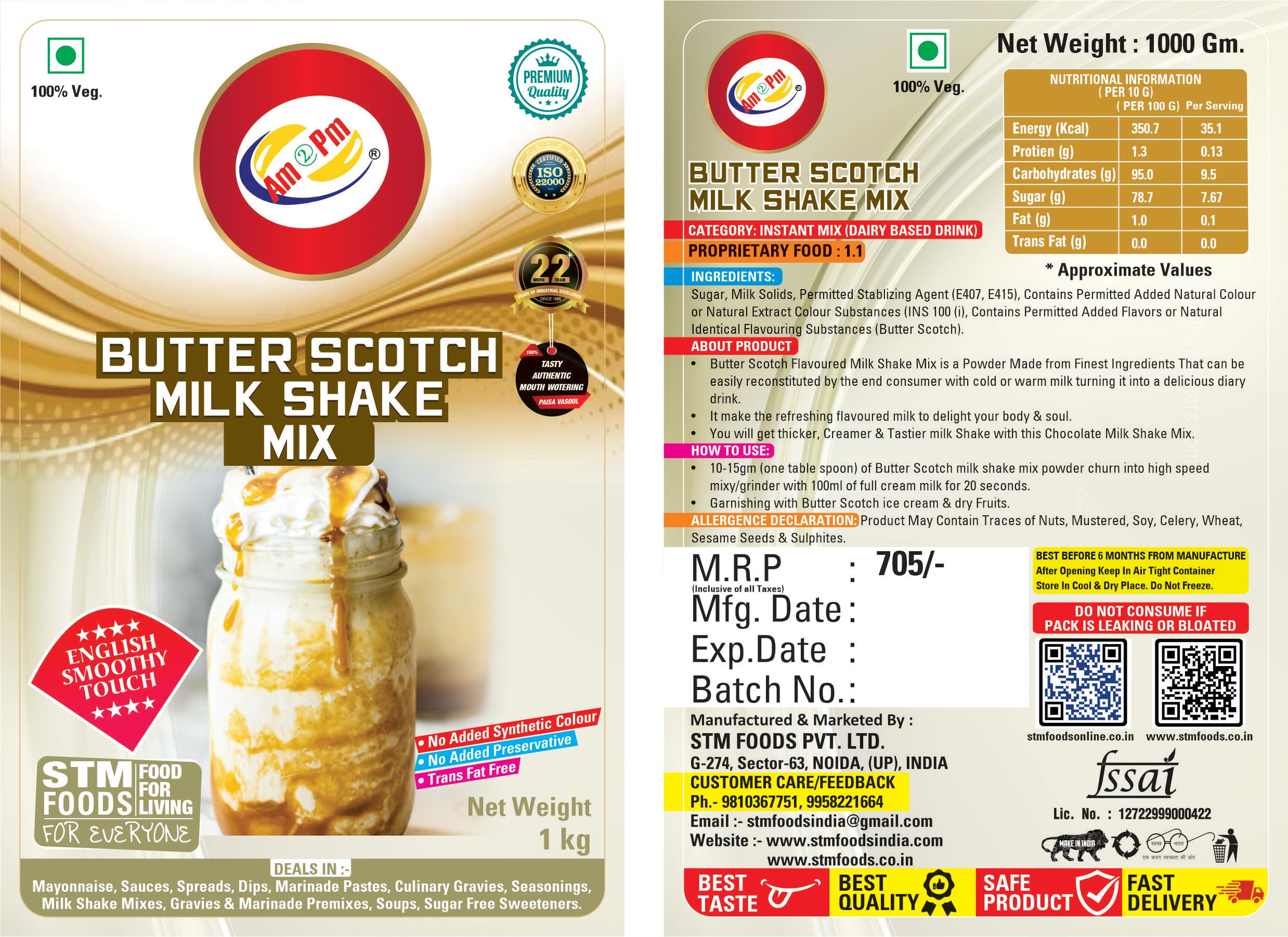 Am 2 Pm - Premium Silky Smoothy Milk Shake Mix, Flavoured Milk shake Premix Powder, Instant Premix Drink Milkshake Powder (Butter Scotch) – view 6