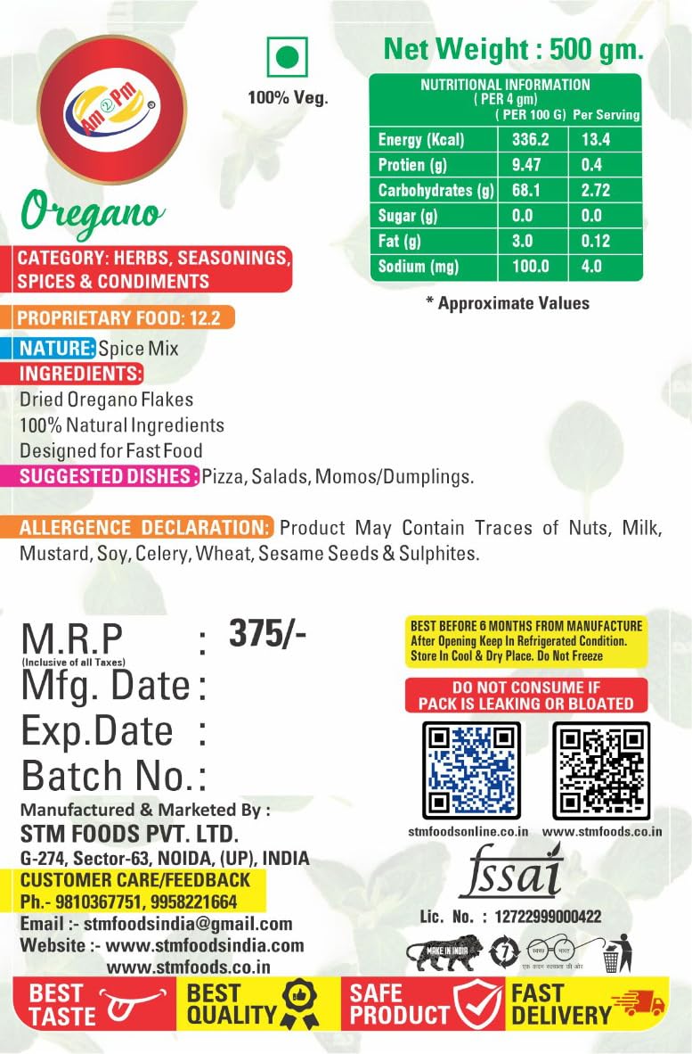 Am 2 Pm - Oregano 500gm, Pizza Seasoning Tasty & Healthy, Oregano Pizza Pasta Seasoning, Spice Blend for Pizza Pasta – view 3