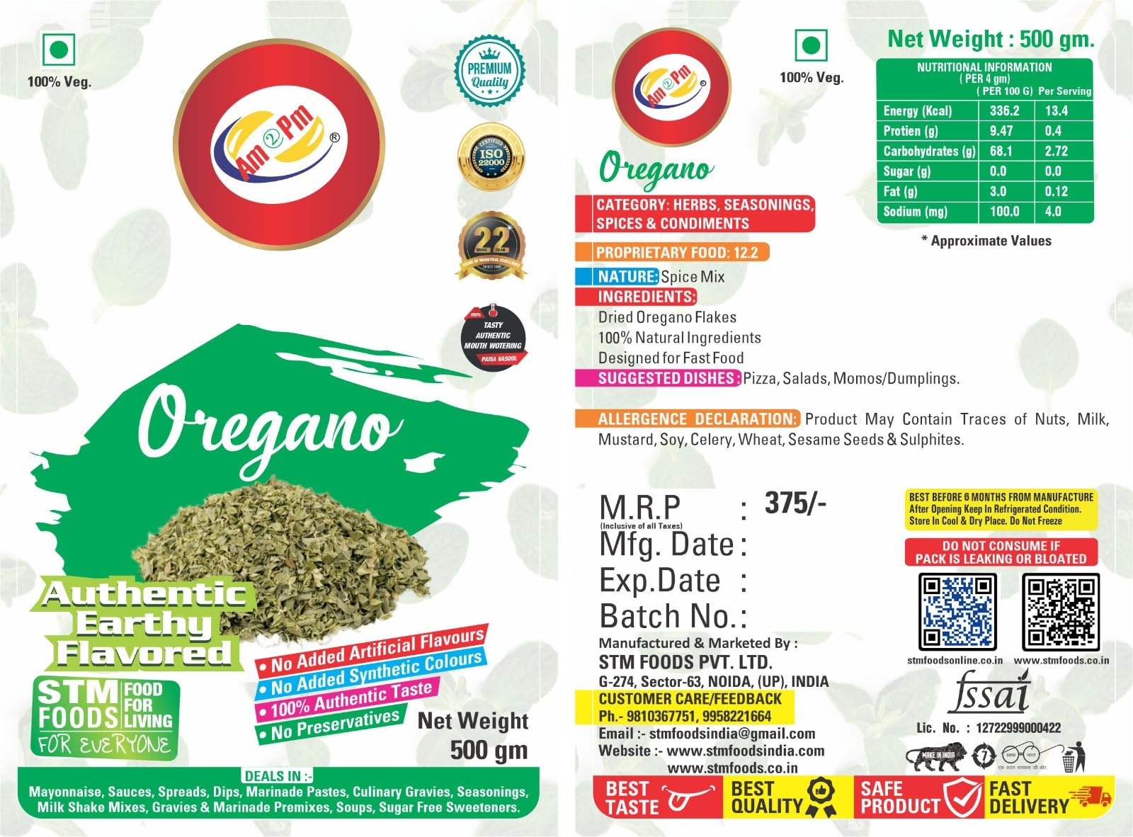 Am 2 Pm - Oregano 500gm, Pizza Seasoning Tasty & Healthy, Oregano Pizza Pasta Seasoning, Spice Blend for Pizza Pasta – view 6