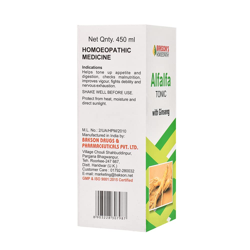 Dr. Bakshi's BAKSON'S HOMOEOPATHY ALFALFA TONIC WITH GINSENG SYRUP - (450 ML) – view 3