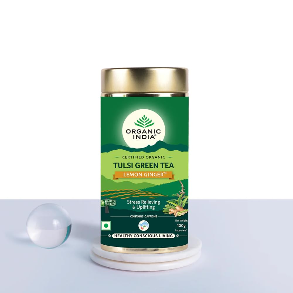 ORGANIC INDIA Tulsi Green Tea Lemon Ginger 100 gm tin – view 4