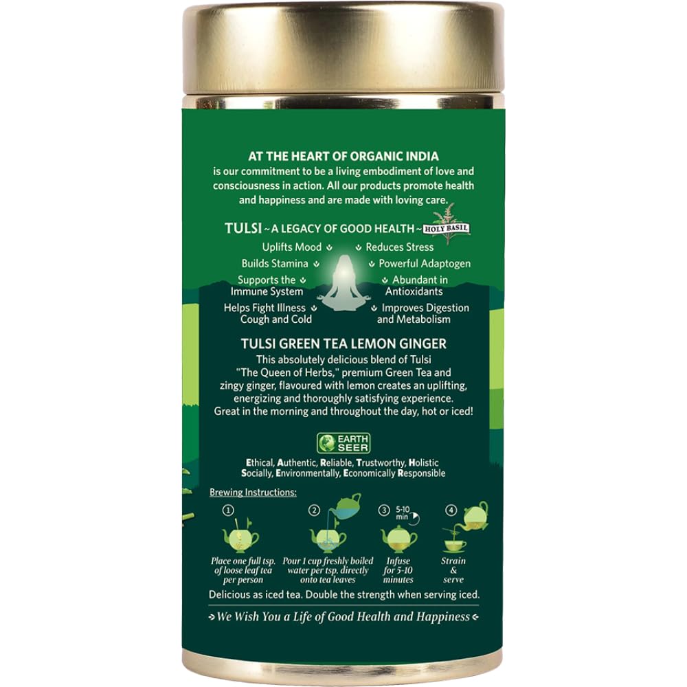 ORGANIC INDIA Tulsi Green Tea Lemon Ginger 100 gm tin – view 6