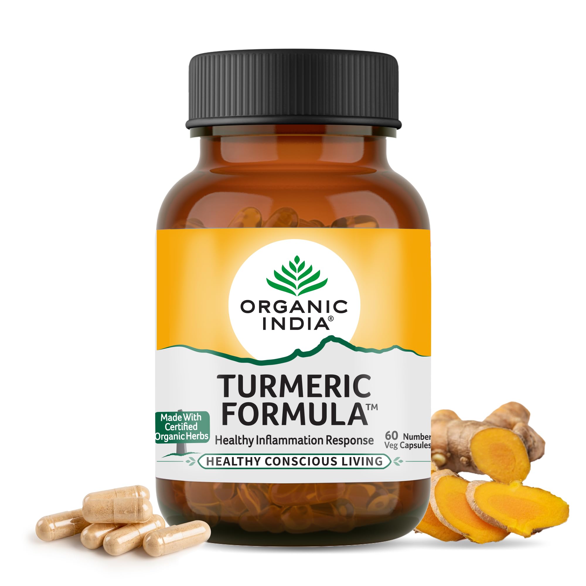 Bottle of Organic India turmeric formula vegetarian capsules