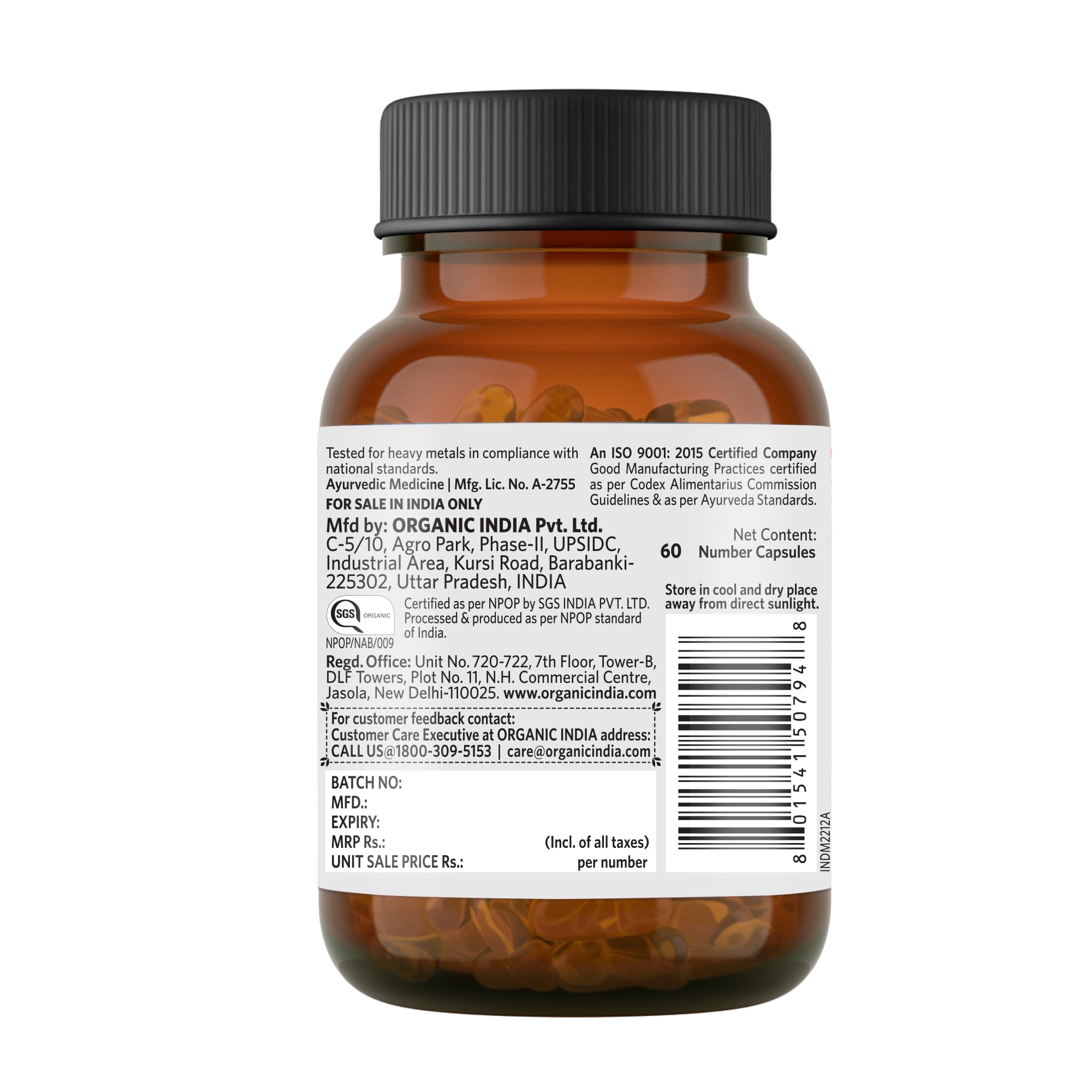 A TATA Product - Organic India Turmeric Formula - 60 Veg Capsules, Natural Anti-Inflammatory, Enhance Immunity, Liver Functions, Improves Metabolism, Skin, Bone & Joint Health, GMP & NPOP Certified – view 3