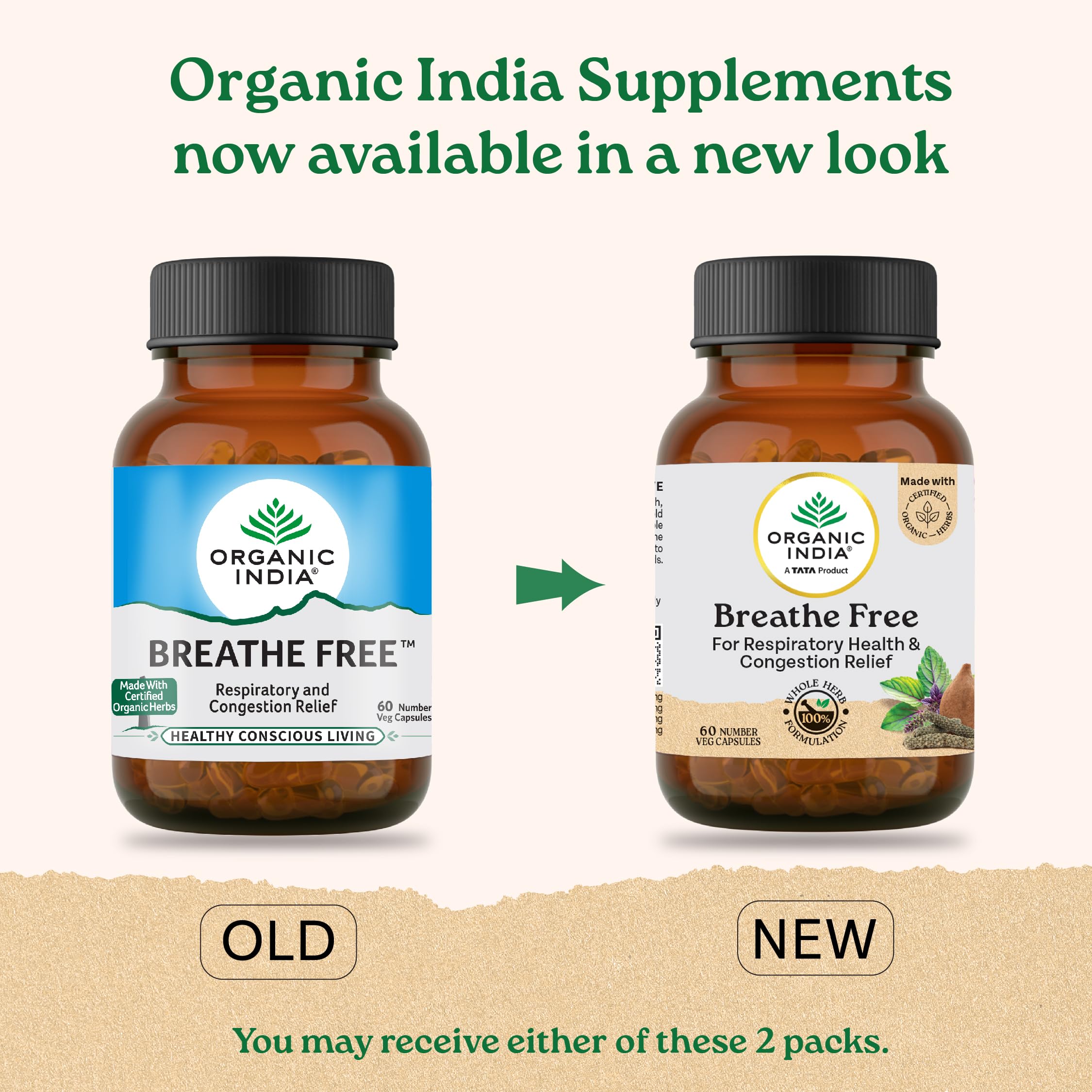A TATA Product - Organic India Breathe Free - 60 Veg Capsules, Naturally Relieve Shortness of Breath, Wet & Dry Cough, Congestion & Improves Lung Capacity, GMP & NPOP Certified Organic – view 2