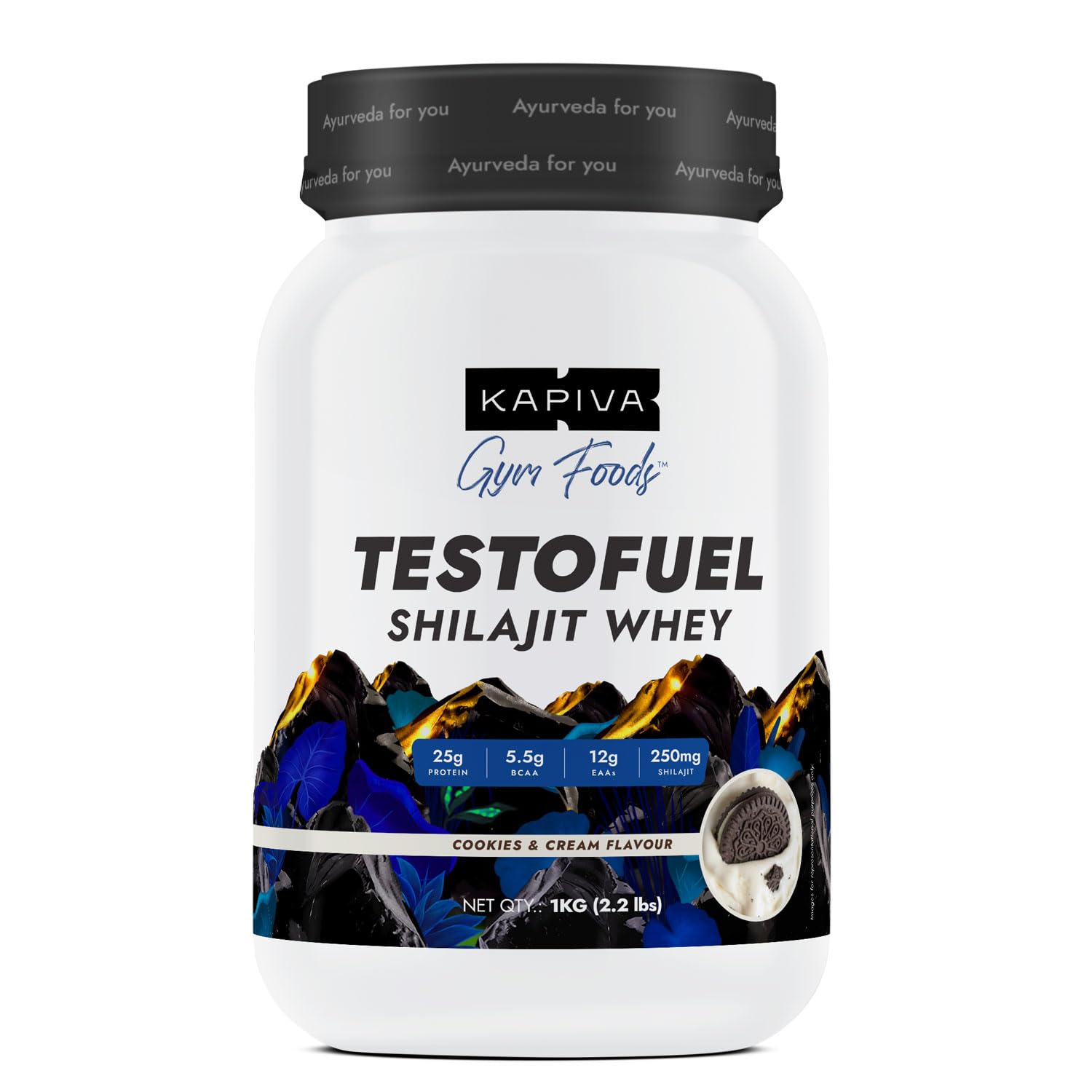Kapiva Cookies and Cream shilajit whey protein 1 kg bottle