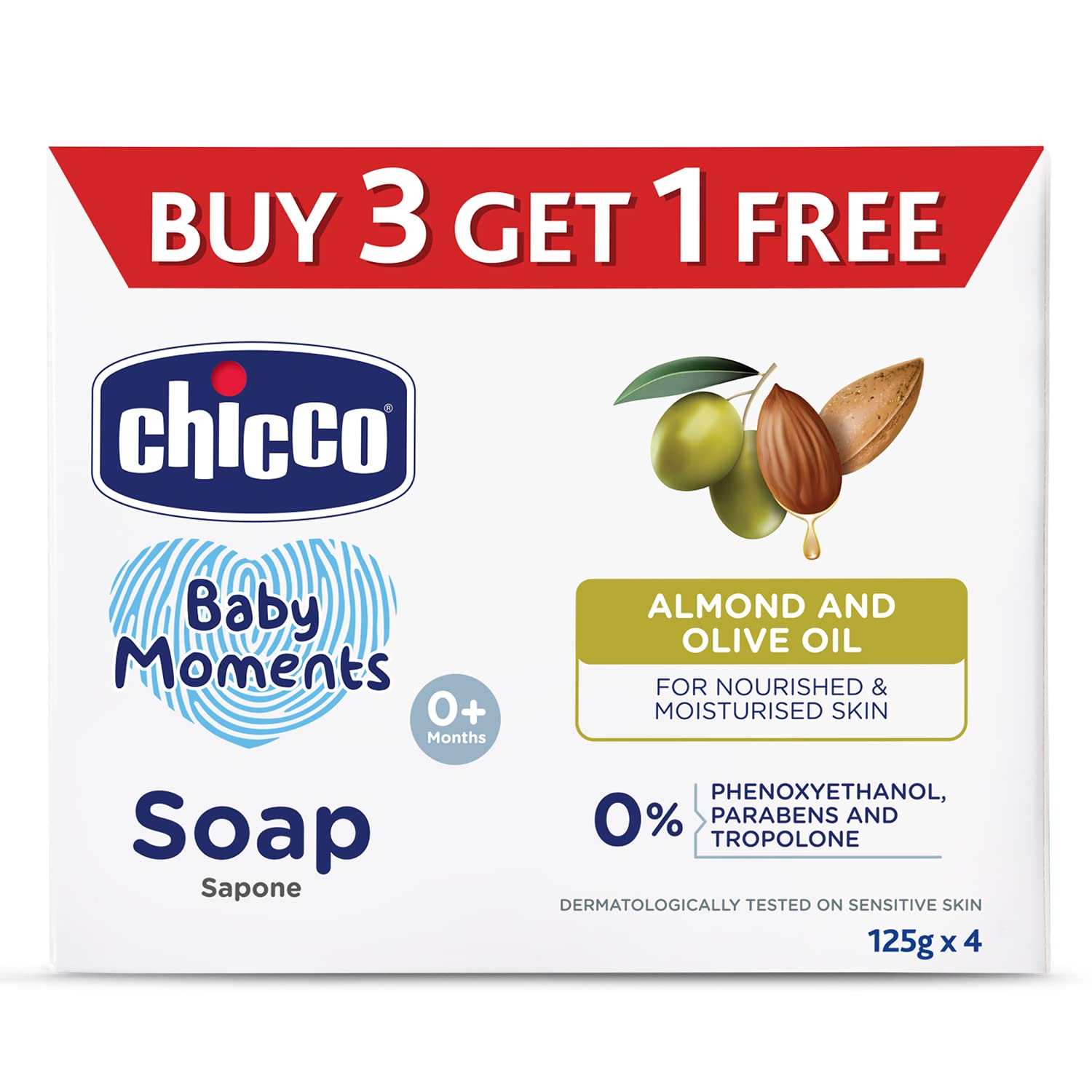Chicco Baby Moments Soap packaging for sensitive skin baby bath use