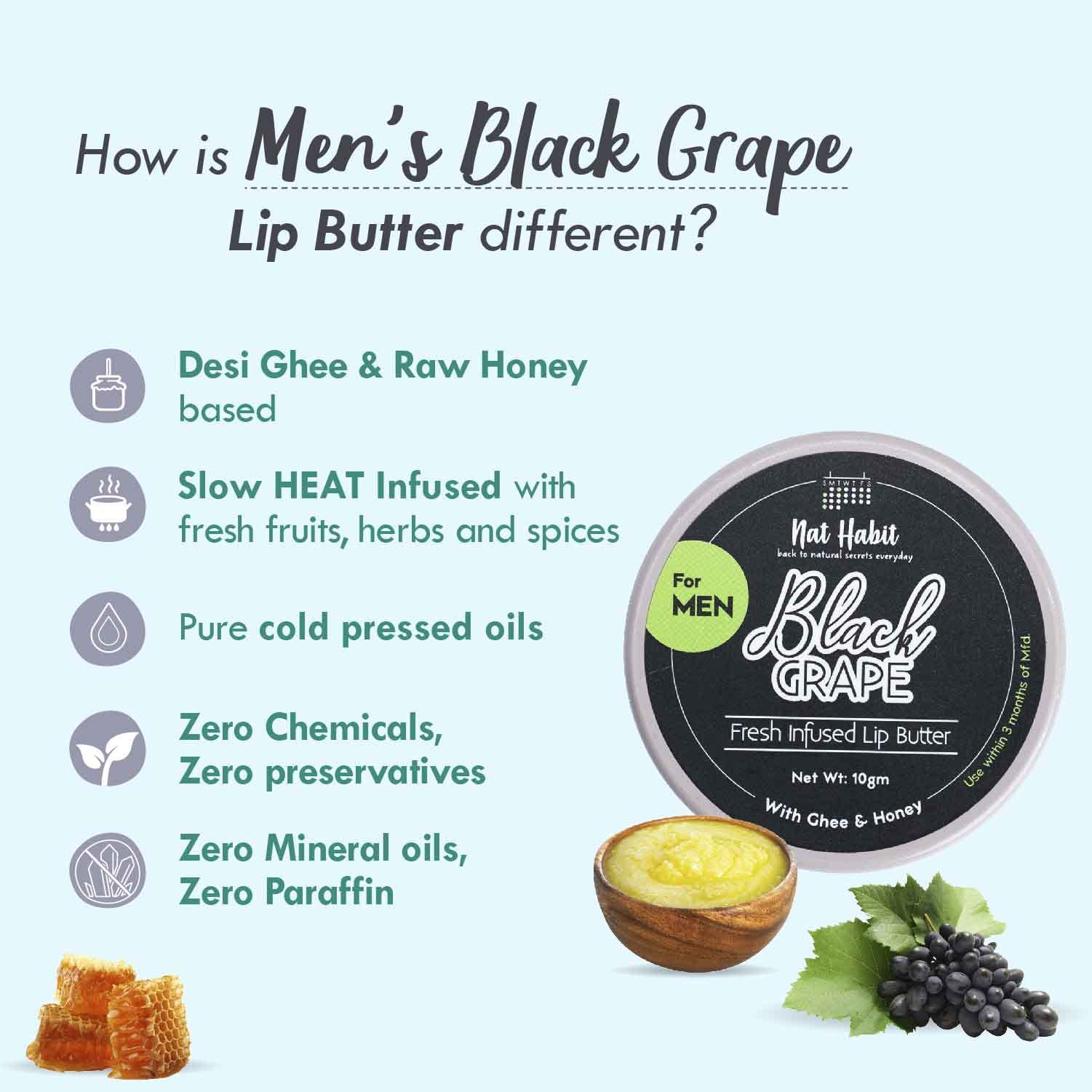 Nat Habit Non Tinted Black Grape Lip Balm For Dark Lips Lightening, Dry And Chapped Lips 8g-(Pack of 2) – view 3