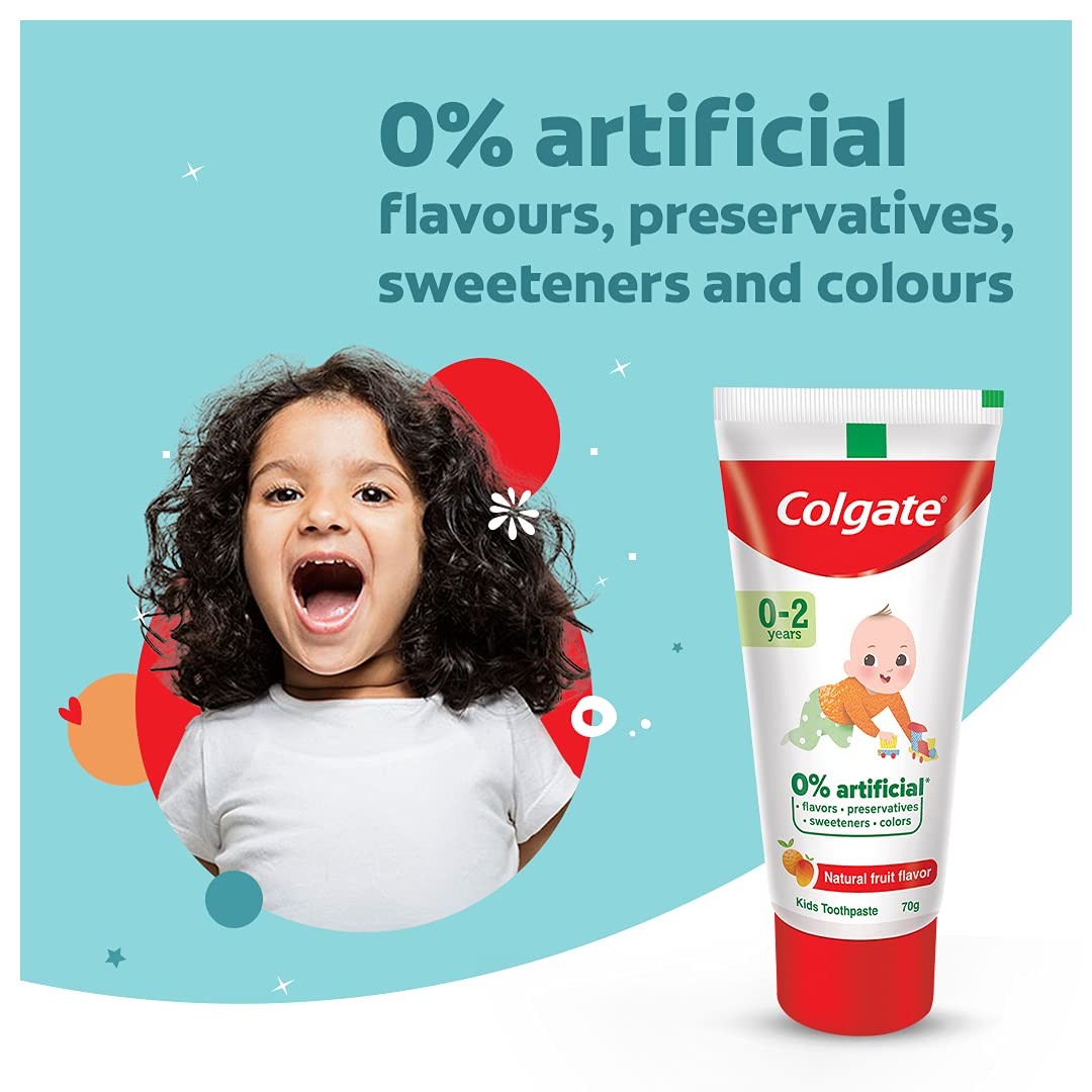 Colgate Enamel Protection Toothpaste for Kids (0-2 years), Natural Fruit Flavour, Fluoride Free,SLS Free - 70g Tube , 0% artificial preservatives, colors or sweetners – view 5