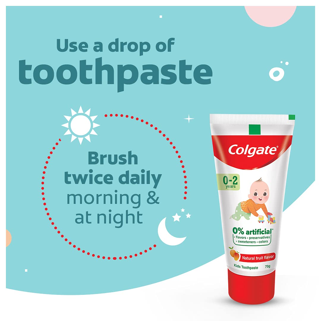 Colgate Enamel Protection Toothpaste for Kids (0-2 years), Natural Fruit Flavour, Fluoride Free,SLS Free - 70g Tube , 0% artificial preservatives, colors or sweetners – view 8