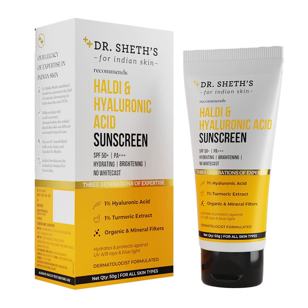 Dr. Sheth's sunscreen tube with haldi and hyaluronic acid