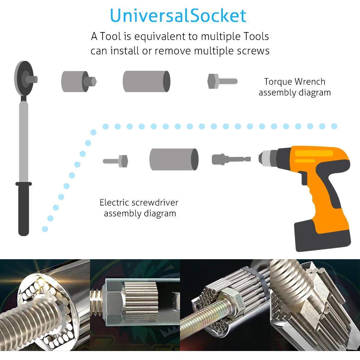 TCCO ENTERPRISE Universal Wrench Socket Tools Multi-Size in One Self Adjustable for Regularity or Irregularity Screw Improvement & Joint for Electric Drill, Flat, Fixed Square and Hex – view 7