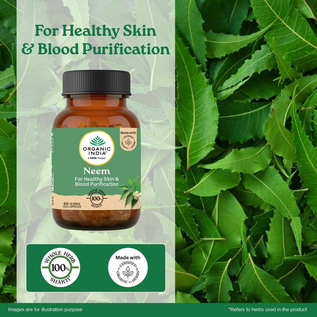 A TATA Product - Organic India Neem Blood Purifier - 60 Veg Capsules, Natural Blood Purifier, Plant-Based Anti-Bacterial, Anti-Viral, With Immunity Boosting Properties, GMP & NPOP Certified Organic – view 3