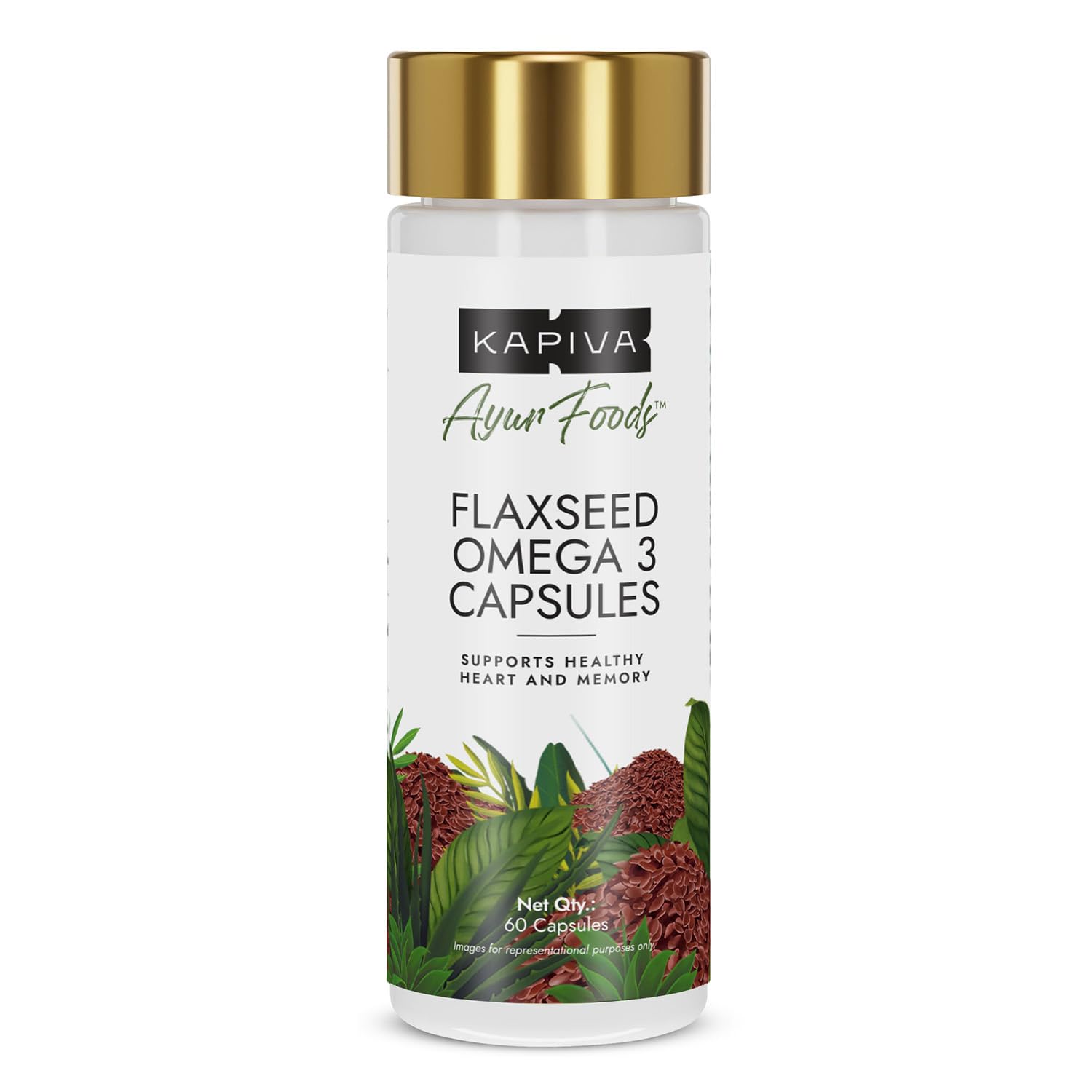 Kapiva vegan flaxseed omega 3 capsule bottle front pack shot