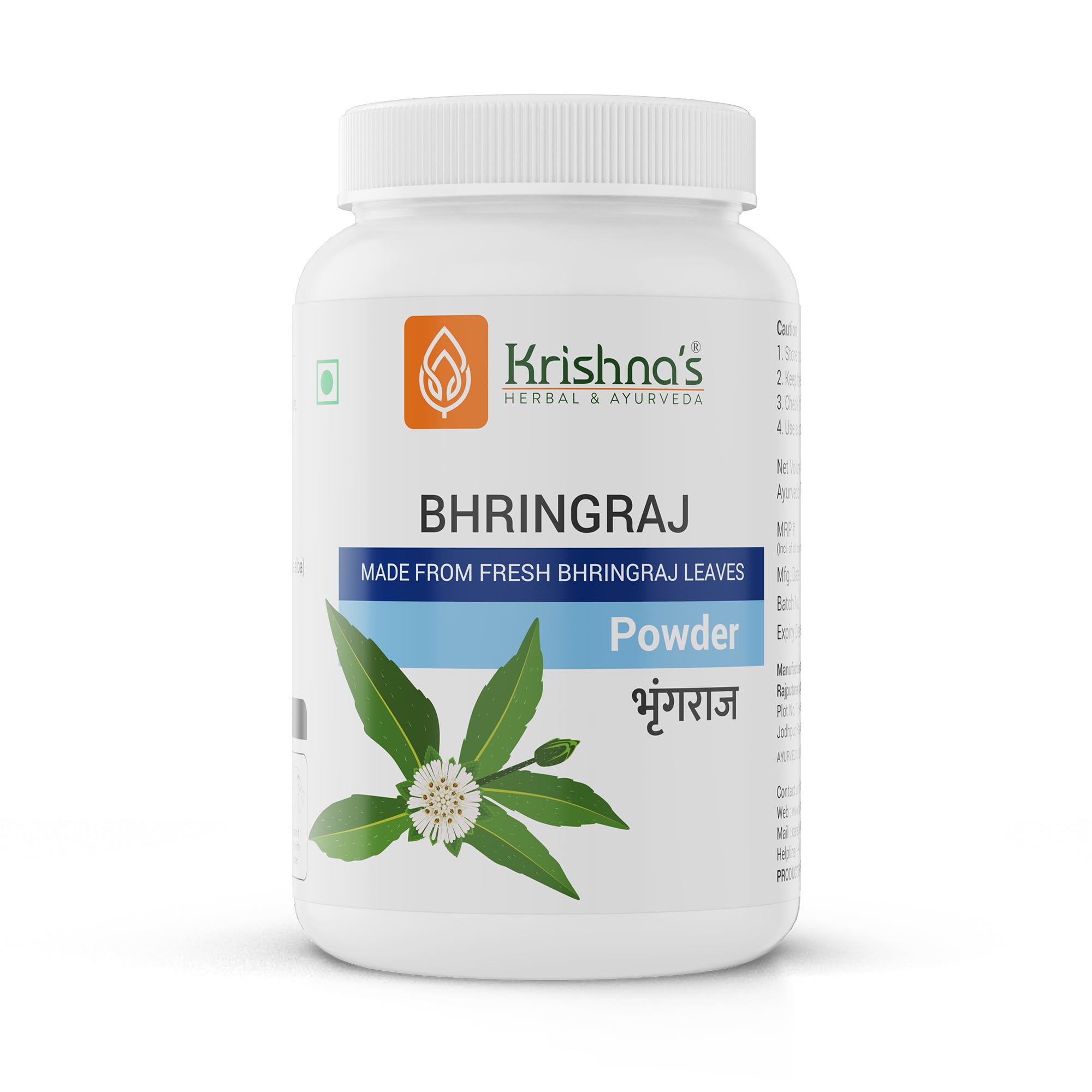 Front view of Krishna's Herbal & Ayurveda Bhringraj Powder canister