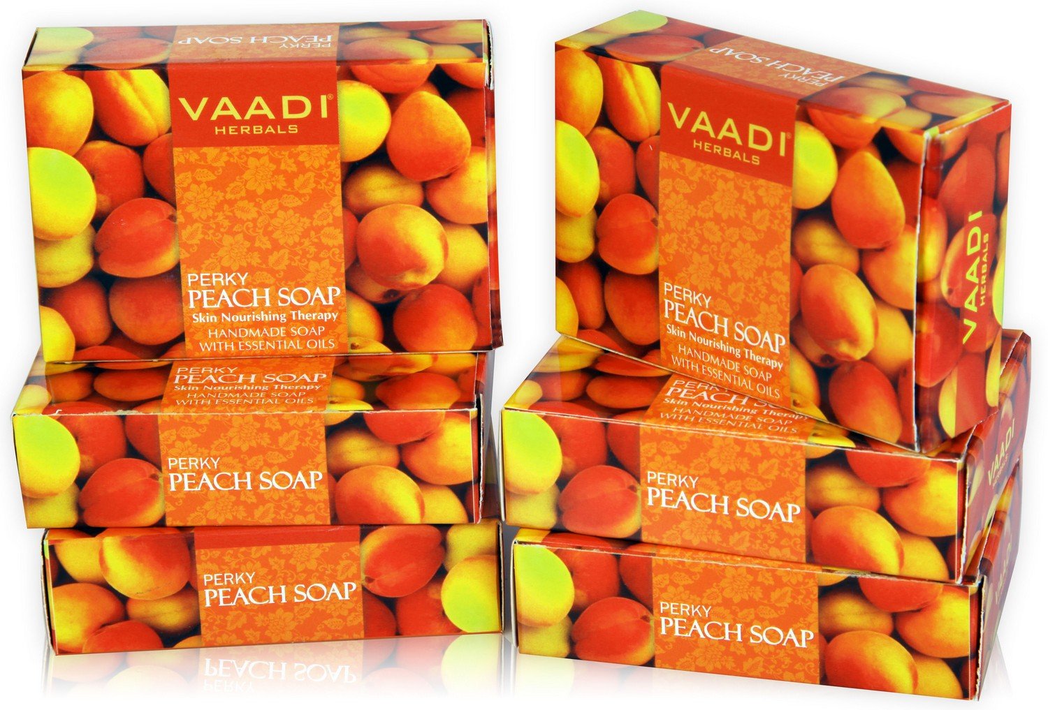 Six-pack of Vaadi Herbals peach soap with almond oil