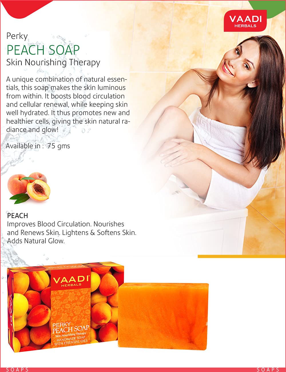 Vaadi Herbals Super Value Perky Peach Soap with Almond Oil, 75gms x 6 – view 4