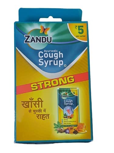 Front pack of Zandu cough syrup sachets, 36 x 8 ml