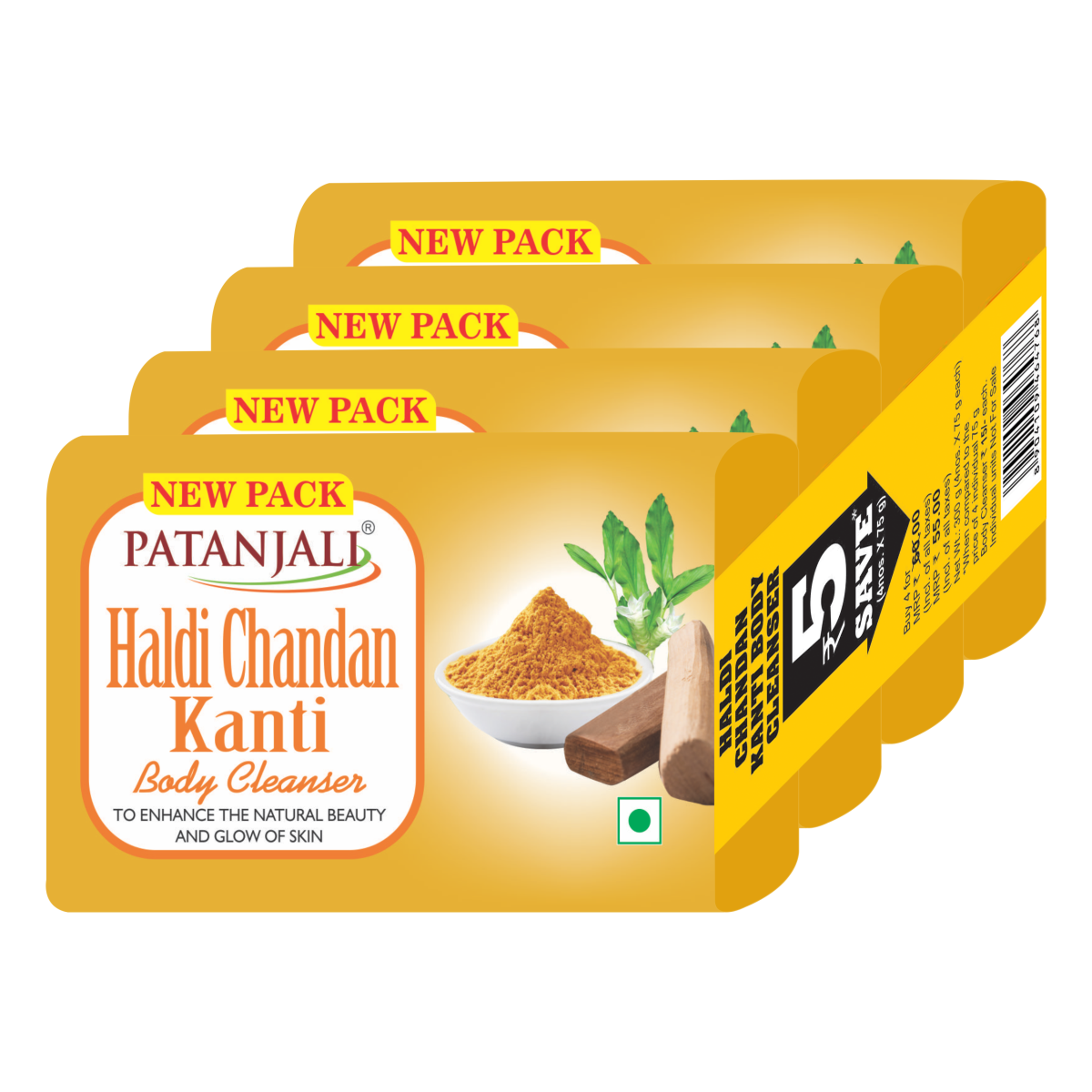 Front pack of Patanjali Haldi Chandan Kanti body cleanser 75 g