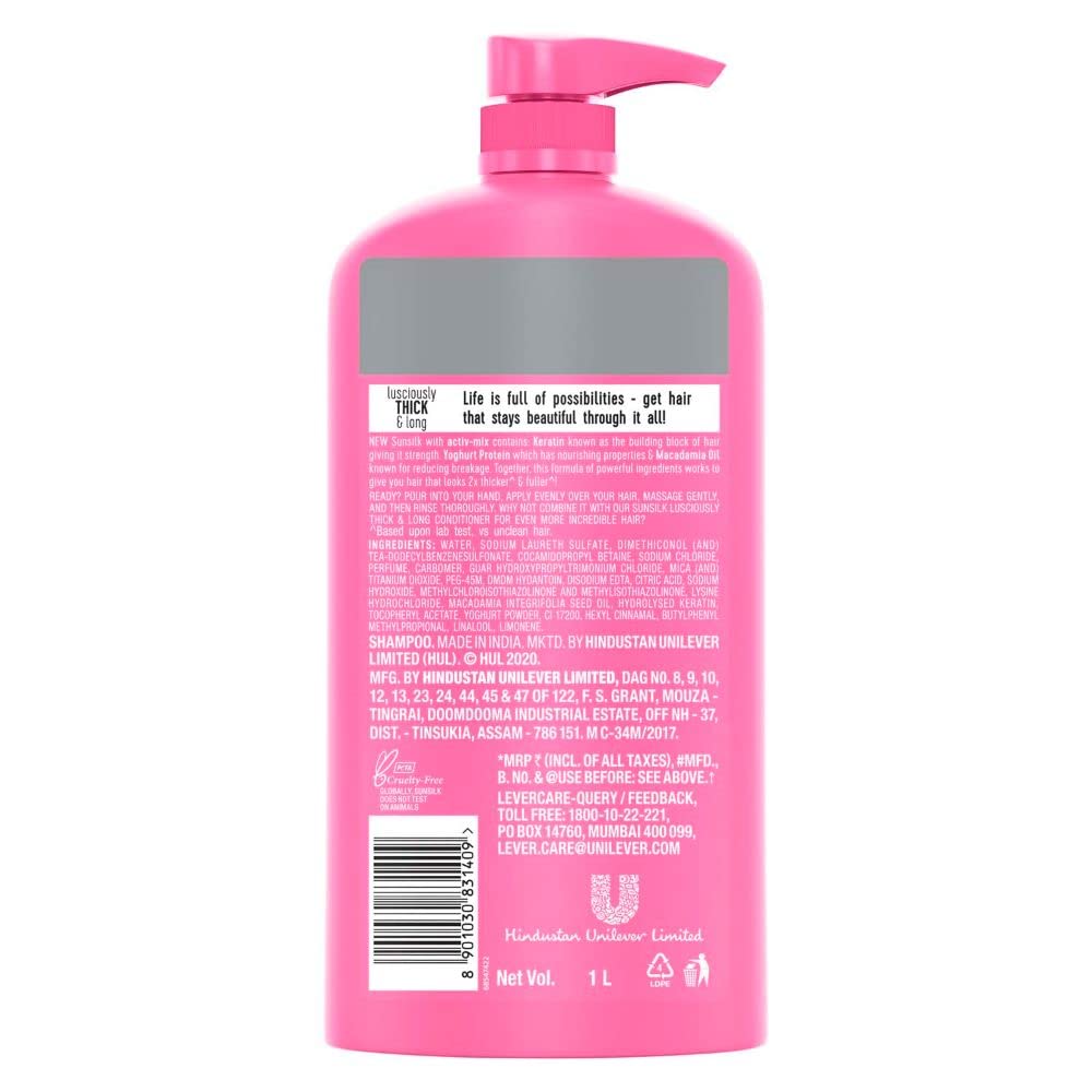 Sunsilk Lusciously Thick & Long, Shampoo, 1L, for Fuller Hair, with Keratin, Yoghurt Protein & Macademia Oil, Paraben-Free – view 2