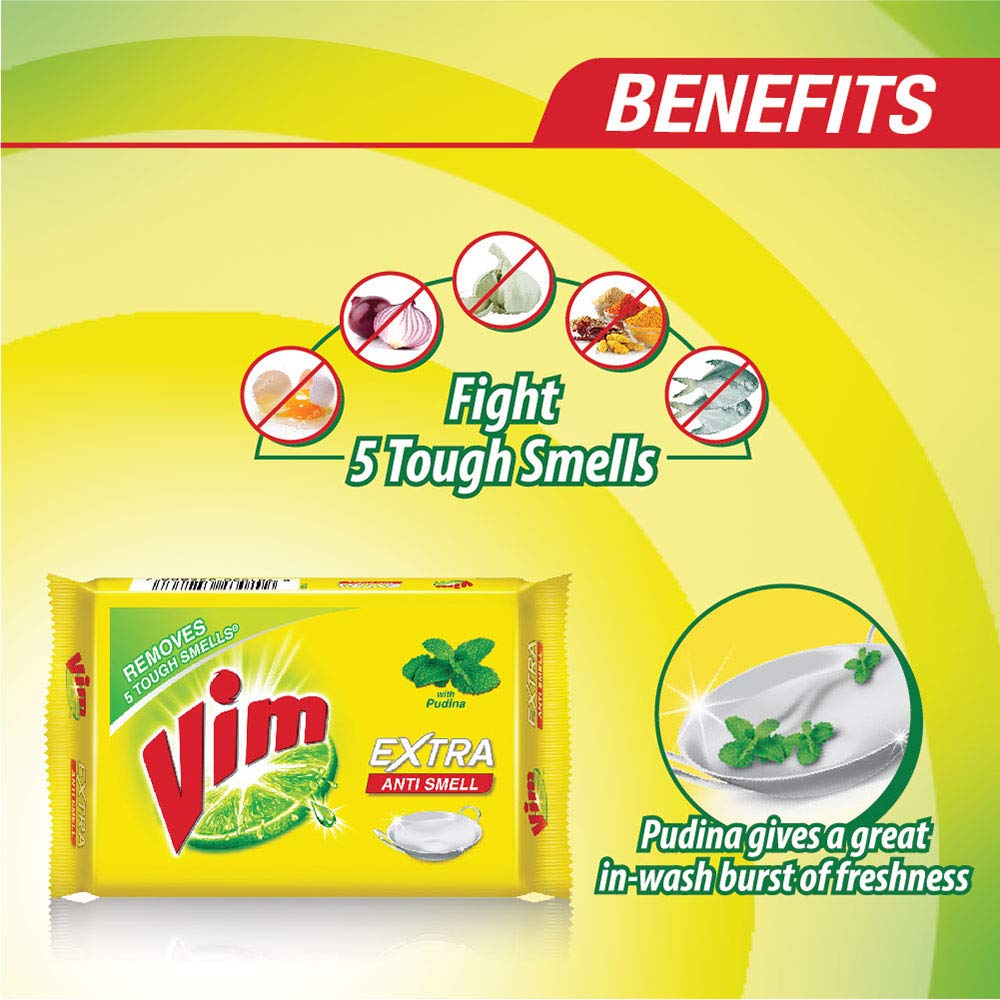 Vim Dishwash Anti Smell Bar, Pudina, Removes Tough Food Smells From Utensils 250 g – view 5