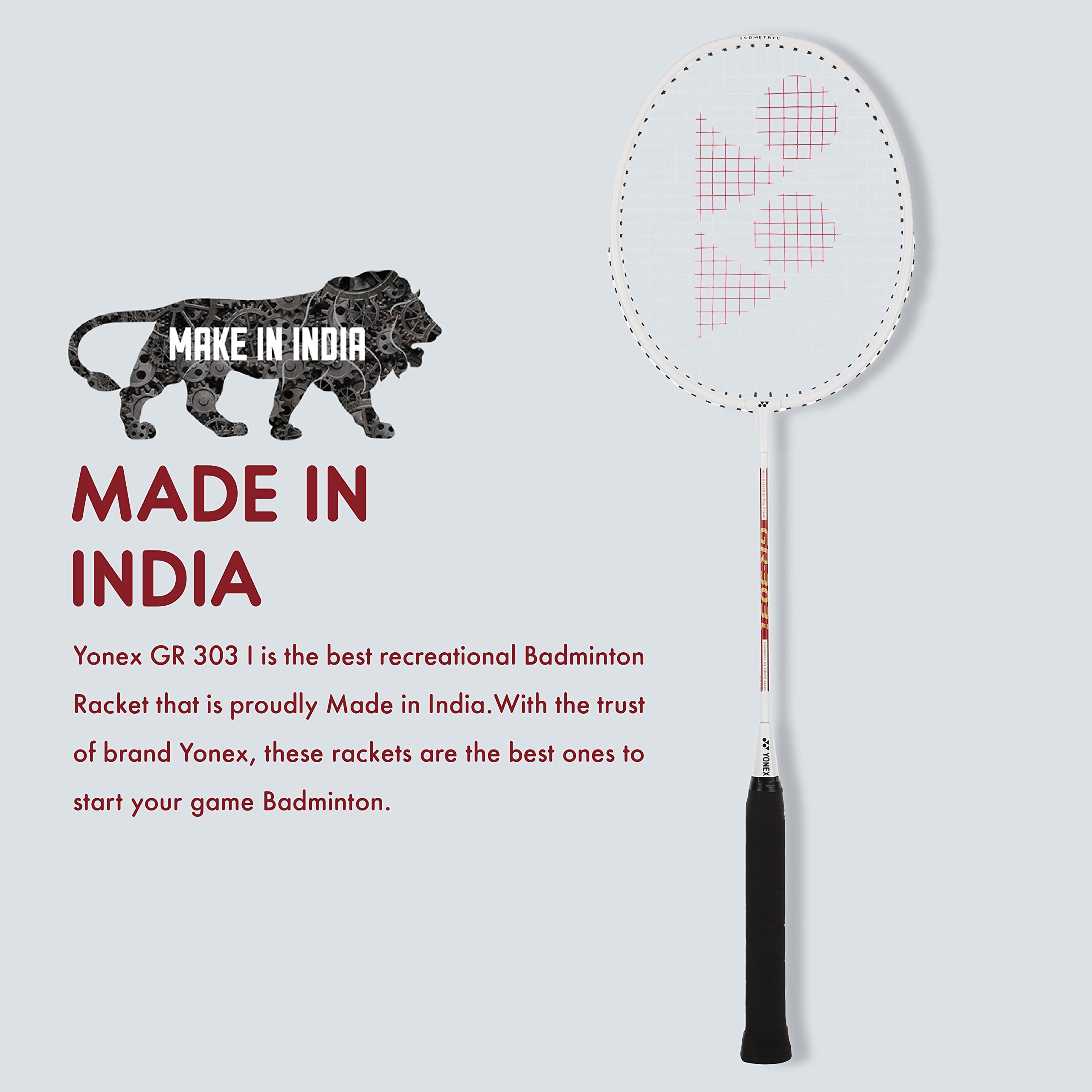 YONEX GR 303i Aluminium Strung Badminton Racket with Full Racket Cover (White) – view 3