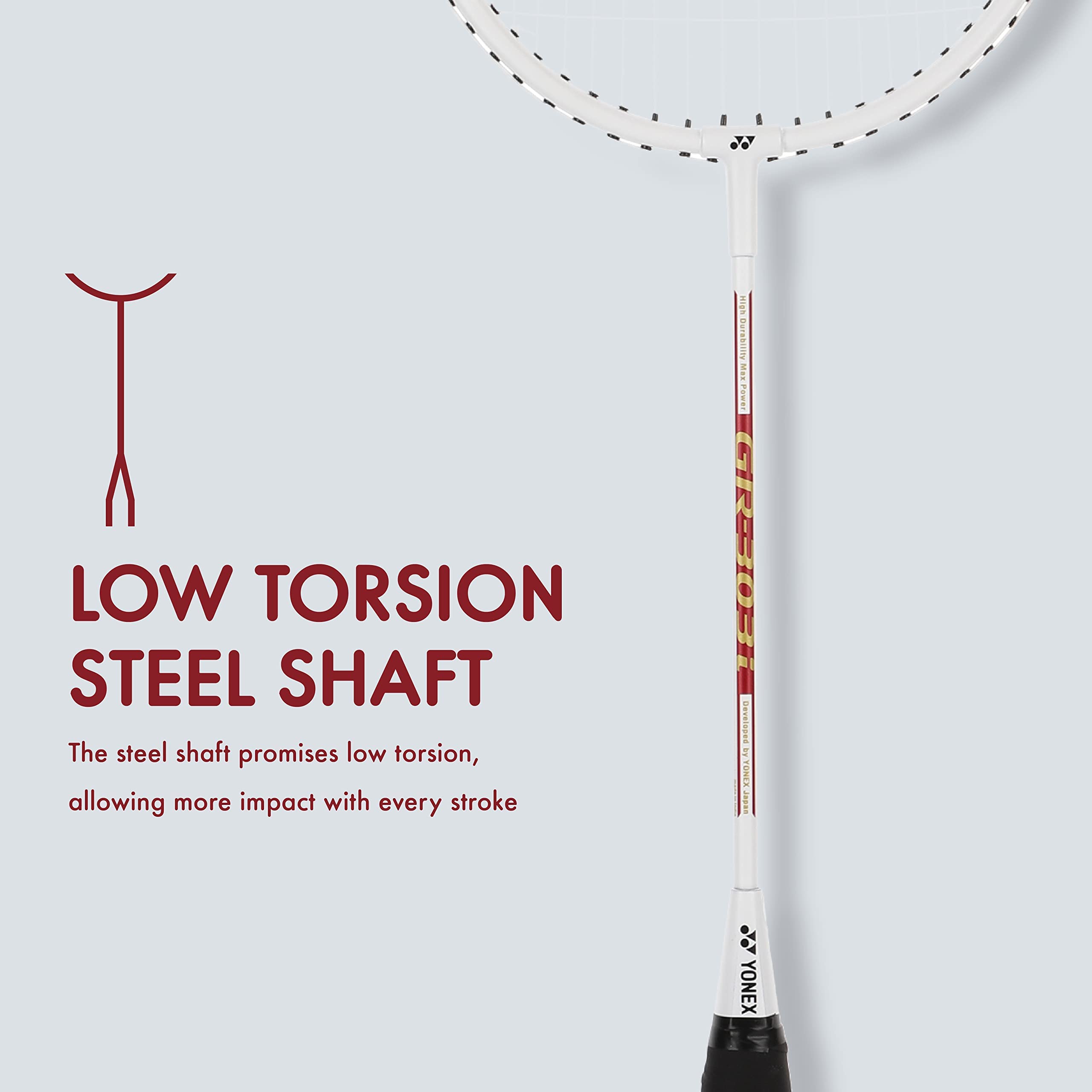 YONEX GR 303i Aluminium Strung Badminton Racket with Full Racket Cover (White) – view 5