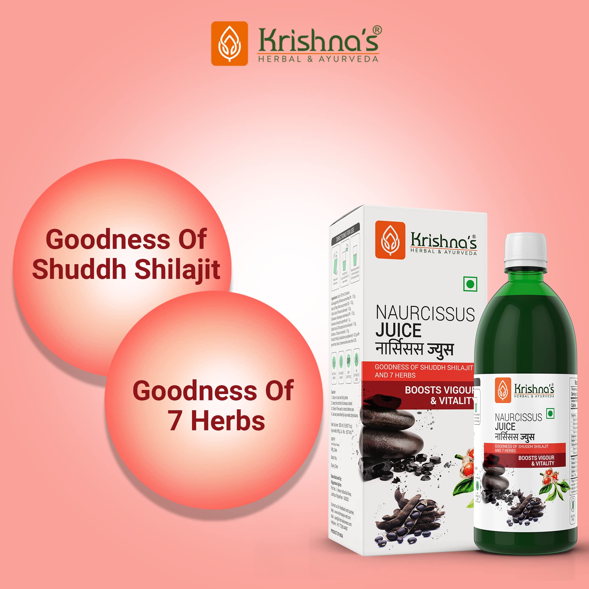 KRISHNA'S HERBAL & AYURVEDA Krishna'S Naurcissus Juice-1000 Ml Ayurvedic Ingredients Ashwagandha,Kaunch Beej,Vidari Kand,Shatawari,Akarkara,Safed Musli,Gokhru Etc Helps In Boosting Stamina – view 2