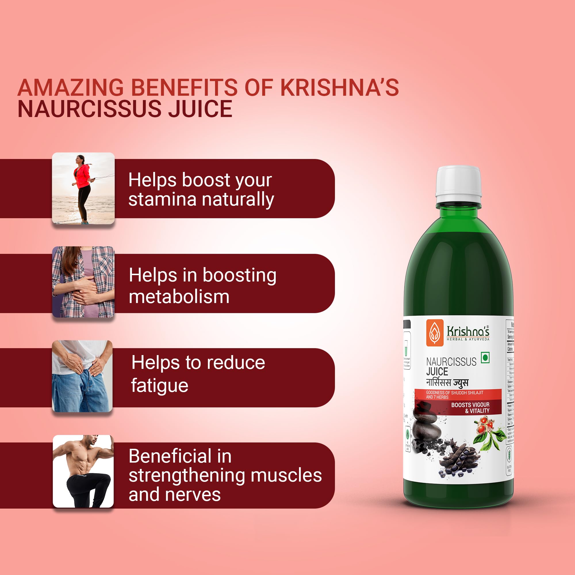 KRISHNA'S HERBAL & AYURVEDA Krishna'S Naurcissus Juice-1000 Ml Ayurvedic Ingredients Ashwagandha,Kaunch Beej,Vidari Kand,Shatawari,Akarkara,Safed Musli,Gokhru Etc Helps In Boosting Stamina – view 4