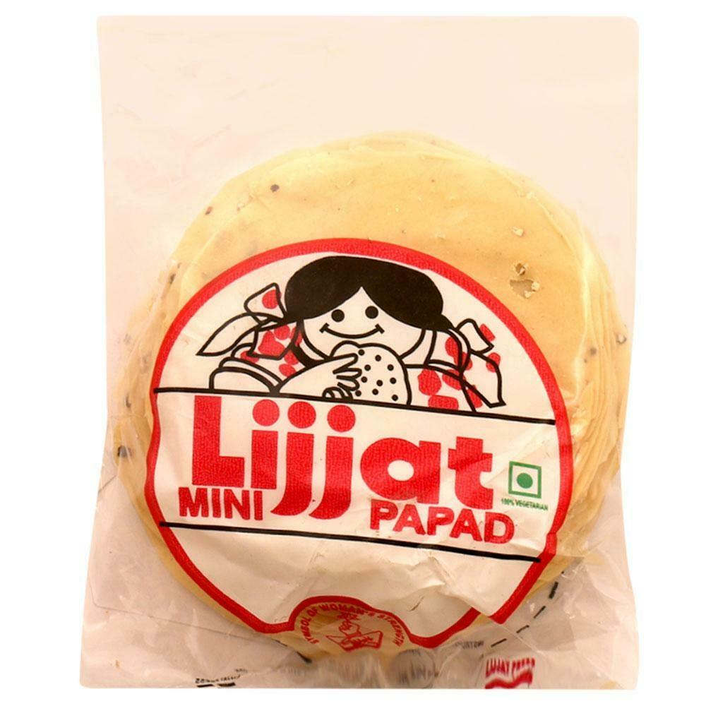 Front pack of Lijjat mini udad pepper papad 200g bag
