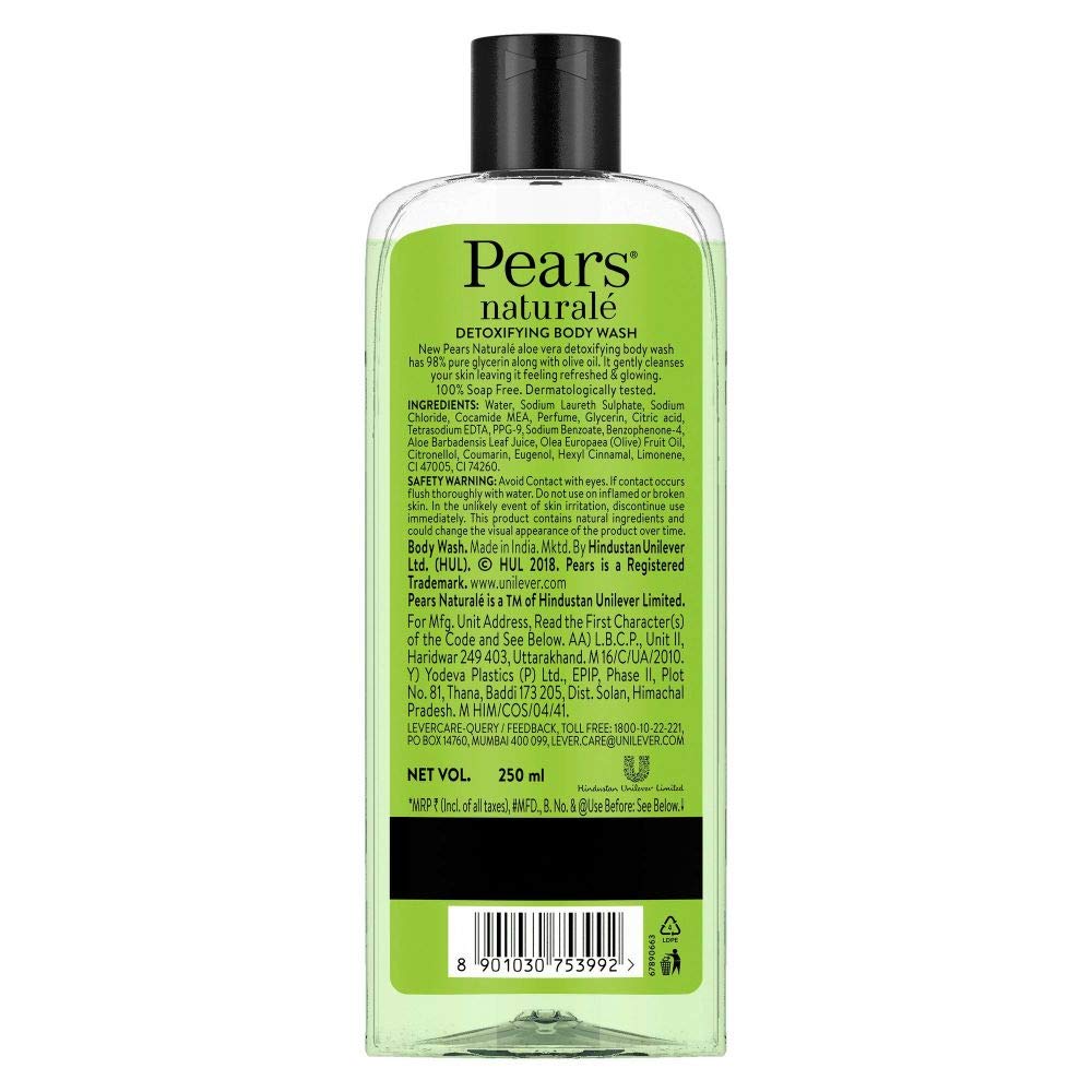 Pears Naturale Detoxifying Aloe Vera Body Wash 250 ml, 100% Natural Ingredients, Liquid Shower Gel with Olive Oil for Glowing Skin - Paraben Free – view 3