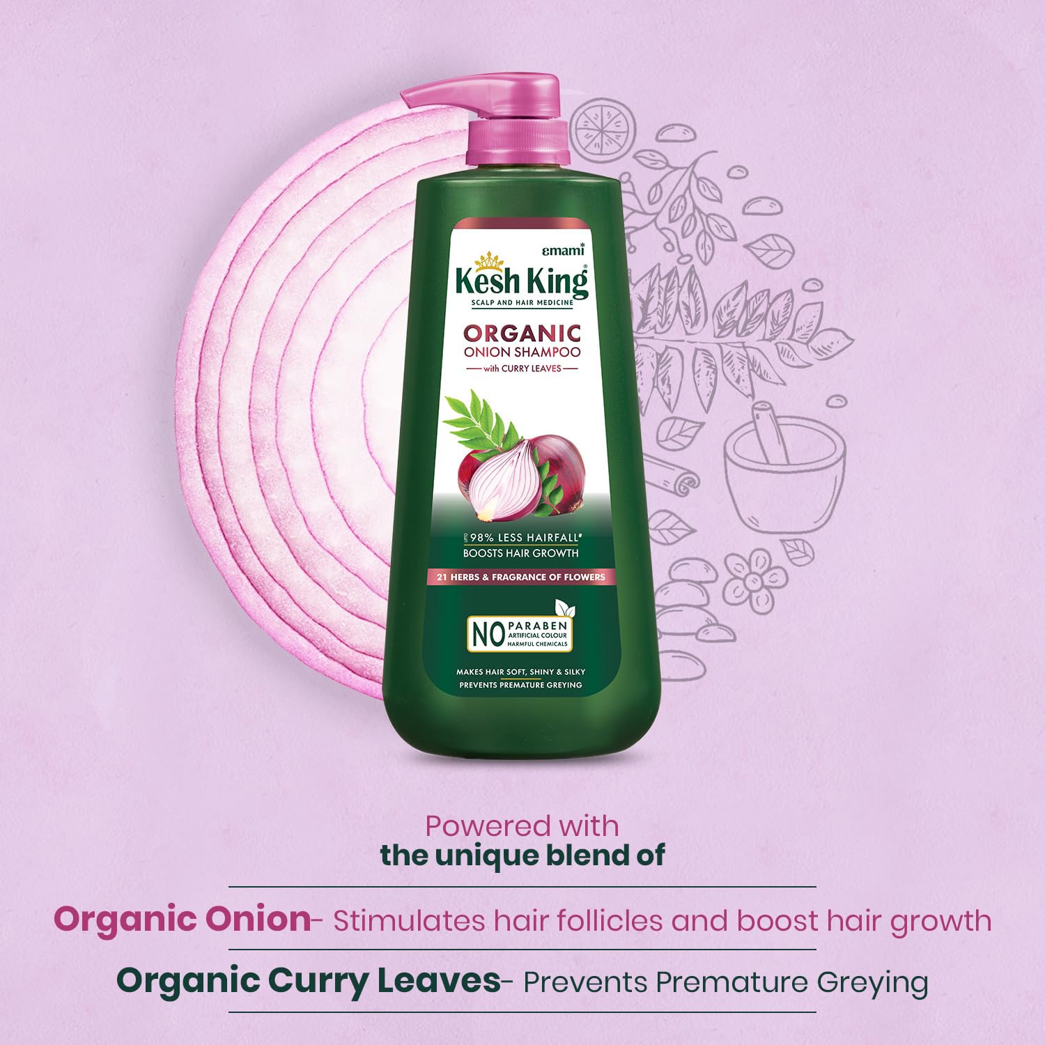 Kesh King Organic Onion Shampoo With Curry Leaves Reduces Hair Fall Upto 98%,Boosts Hair Growth&Keeps Hair Smooth Upto 48Hrs – view 3