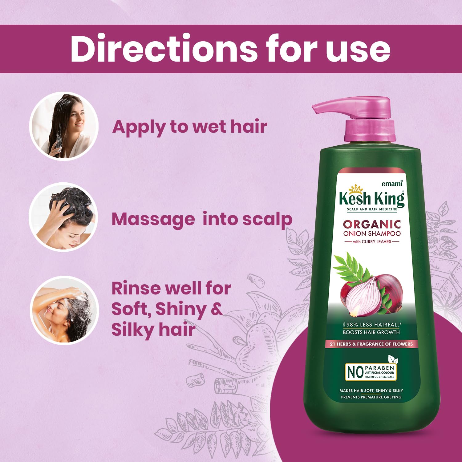 Kesh King Organic Onion Shampoo With Curry Leaves Reduces Hair Fall Upto 98%,Boosts Hair Growth&Keeps Hair Smooth Upto 48Hrs – view 4