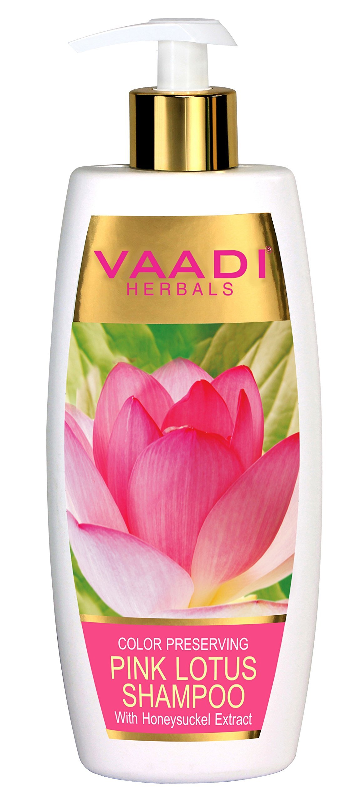 Front view of Vaadi Herbals pink lotus shampoo bottle
