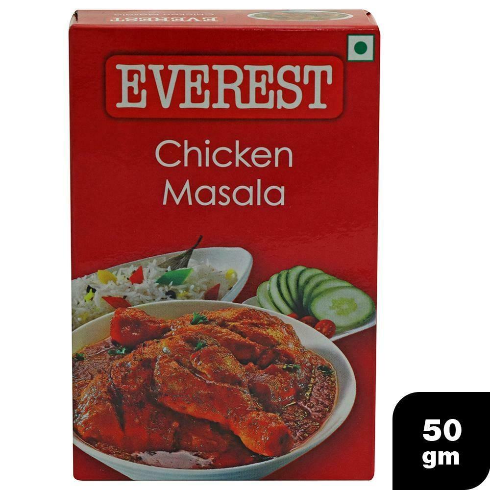 Everest chicken masala box showing 50g powdered spice blend