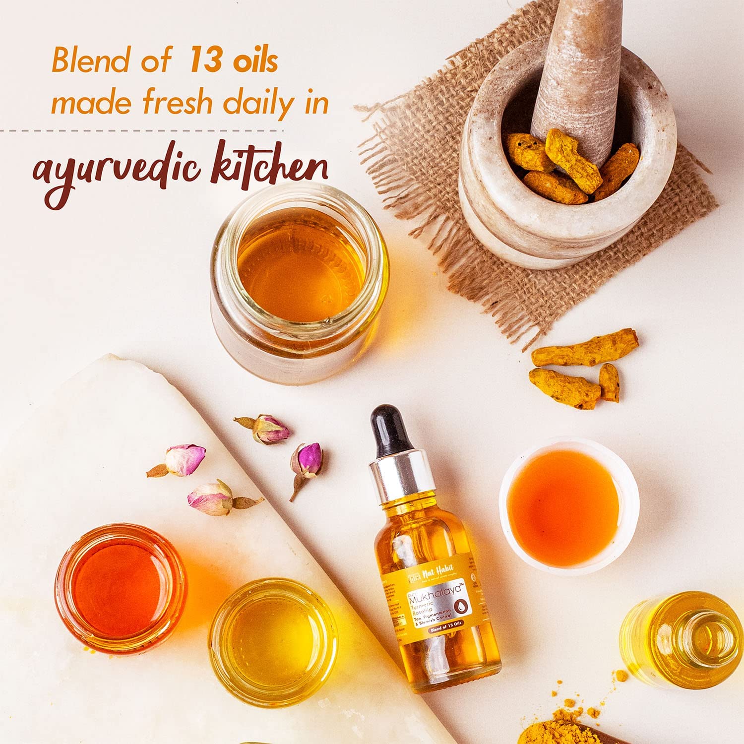 Nat Habit Turmeric Rosehip Mukhalaya Face Oil For Tan, Pigmentation & Blemish Control, with Blend of 13 Cold Pressed Oils, For Natural Face Care, No Mineral Oil or Chemical (30ml) – view 6