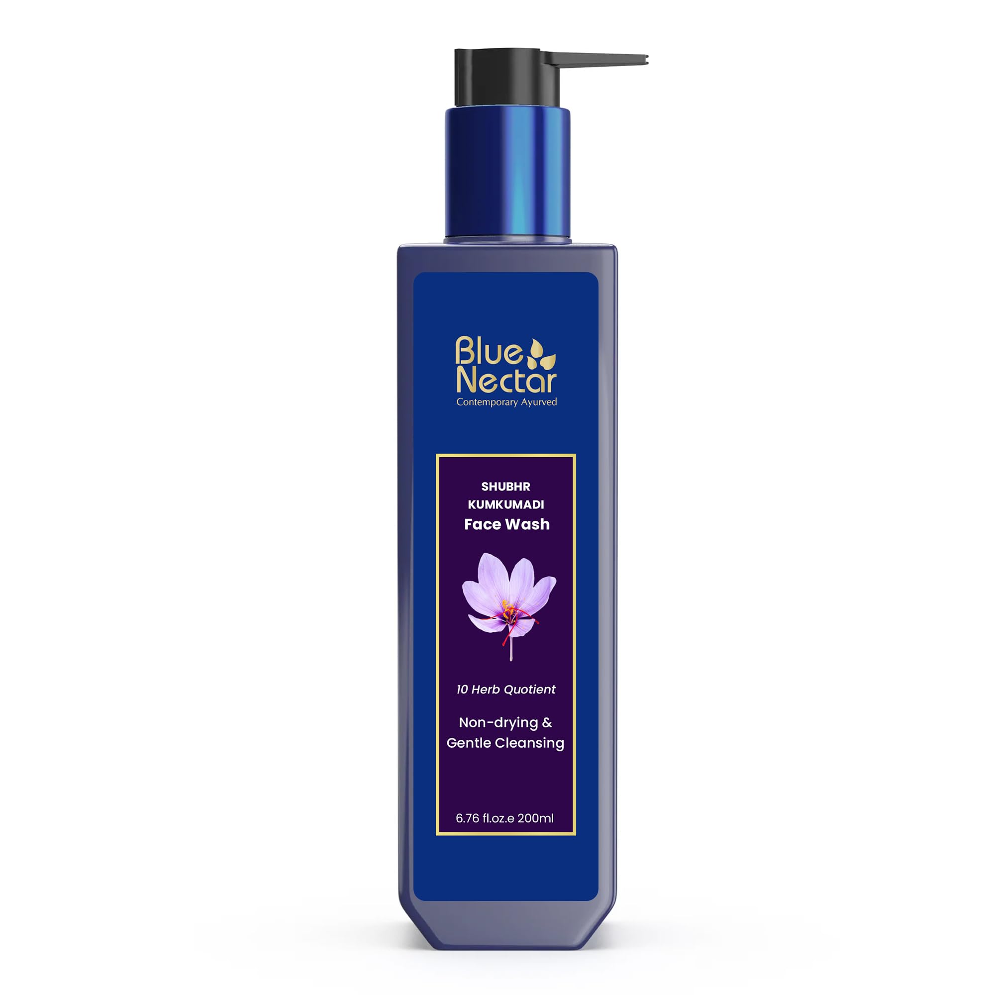 Blue Nectar Ayurvedic anti pimple face wash bottle with saffron label