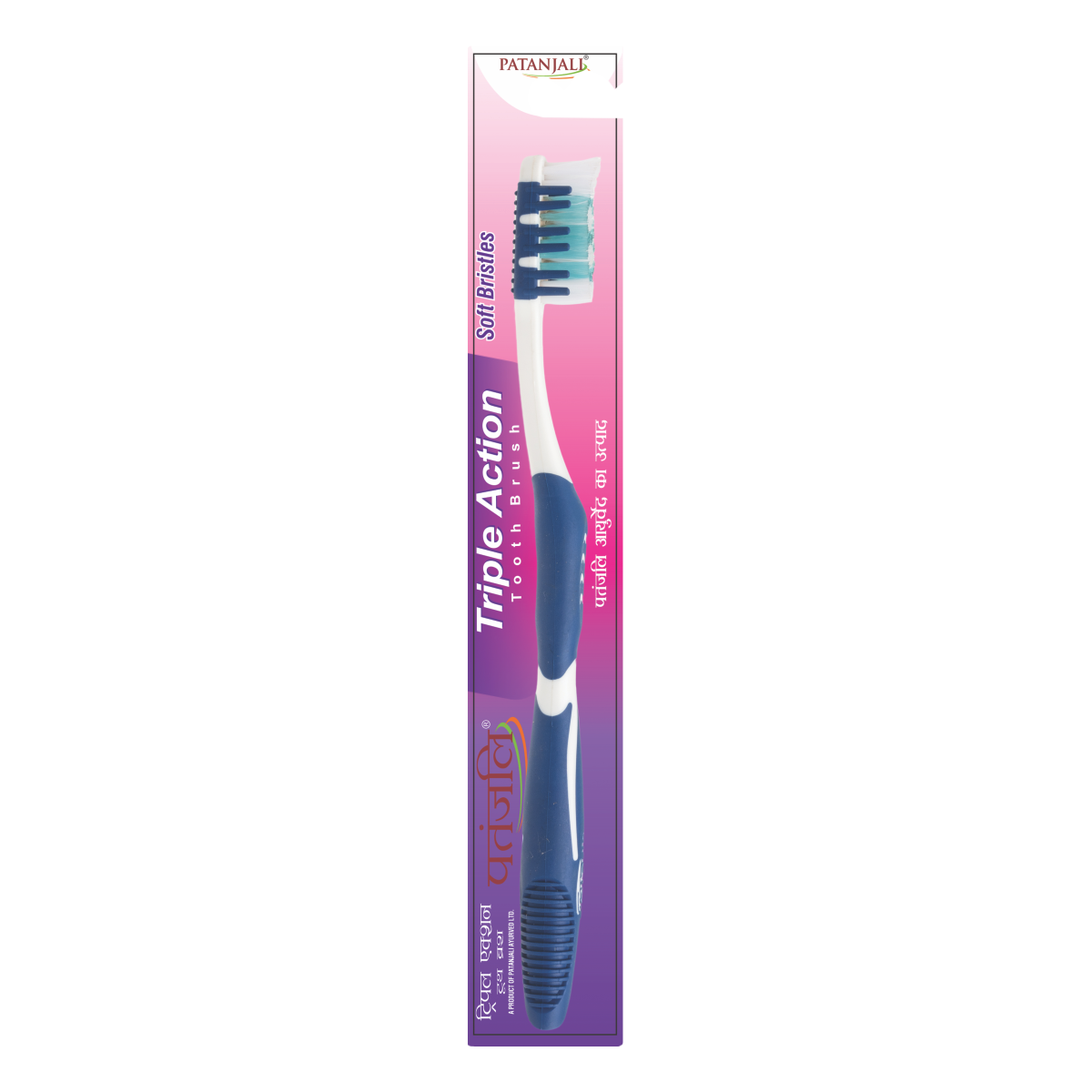 Green Patanjali manual toothbrush with oval head and soft bristles