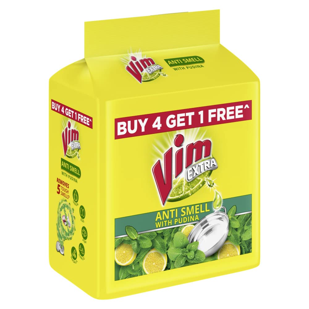 Vim Extra Anti Smell Dishwash Bar - 200g (Pudina, Buy 4 + 1 Free) – view 2