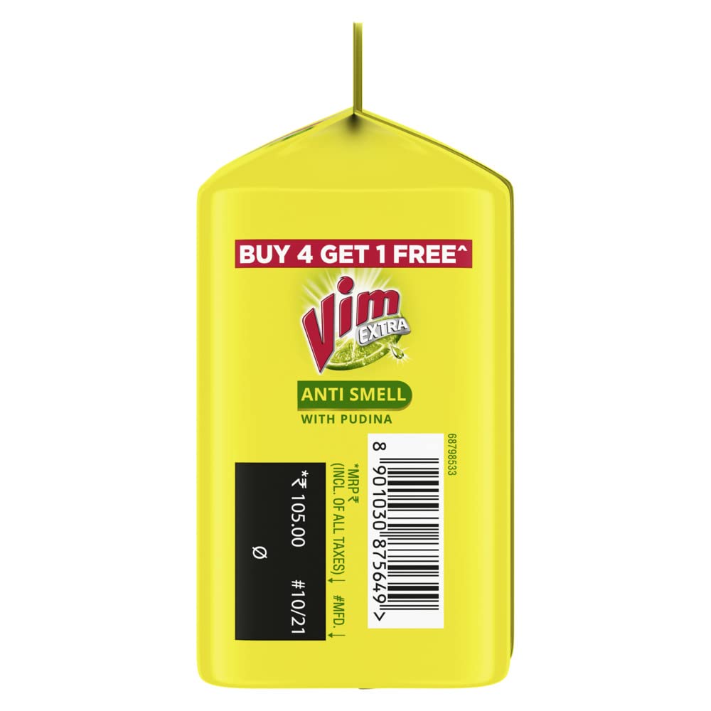 Vim Extra Anti Smell Dishwash Bar - 200g (Pudina, Buy 4 + 1 Free) – view 4