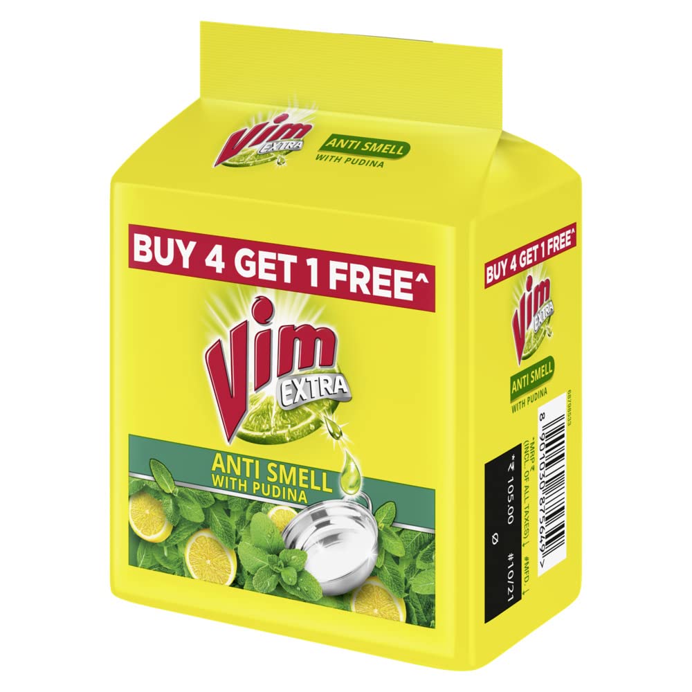 Vim Extra Anti Smell Dishwash Bar - 200g (Pudina, Buy 4 + 1 Free) – view 5
