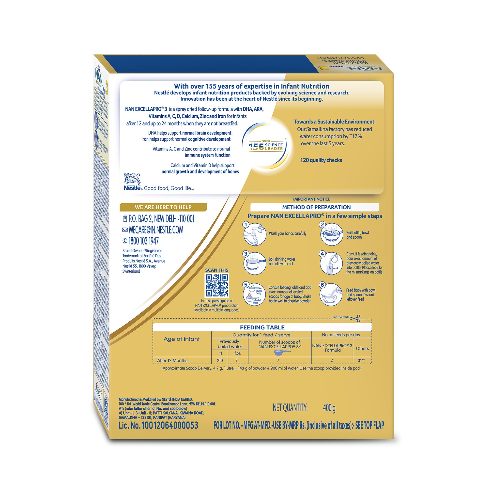 EXCELLAPRO Nestle Nan Excellapro 3 Follow-Up Formula-Powder After 12 Months, Stage 3, 400G Bag-In-Box Pack, Infant – view 2