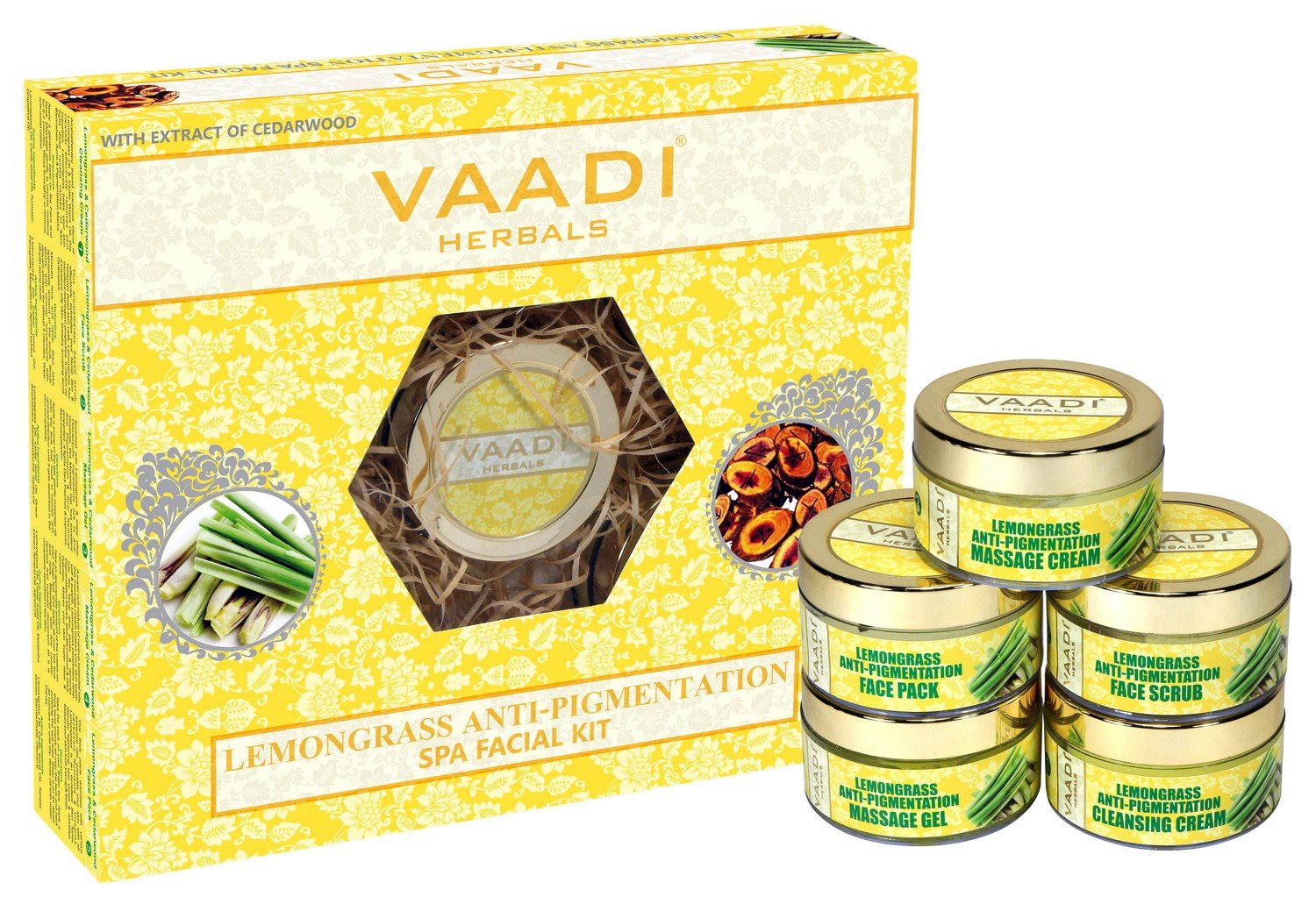 Five-piece Vaadi Herbals lemongrass facial kit with cedarwood extract