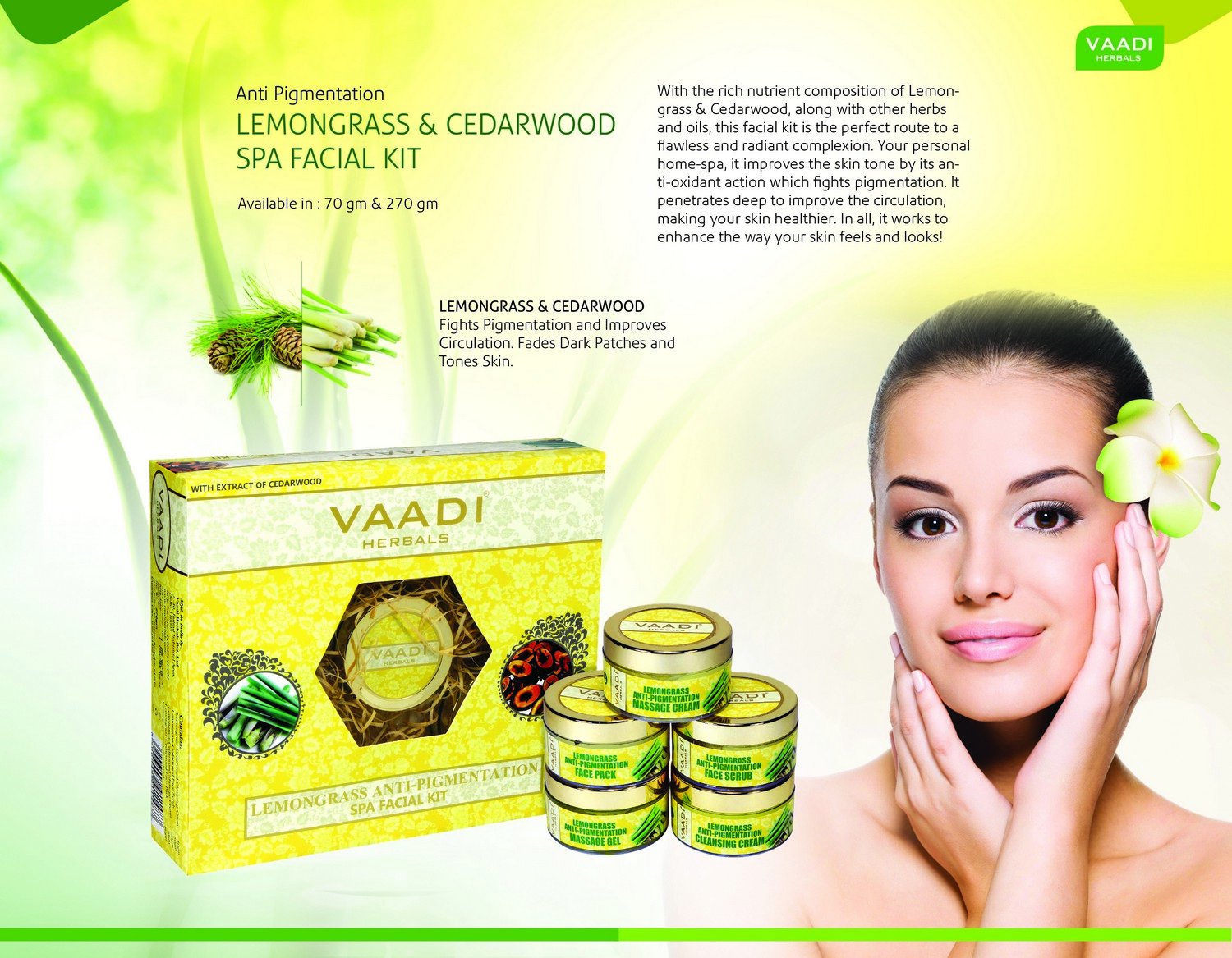 Vaadi Herbals Lemongrass Anti Pigmentation Spa Facial Kit With Cedarwood Extract, 270G – view 3
