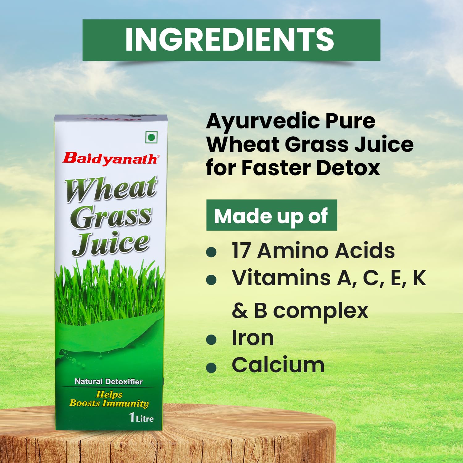 Baidyanath Wheatgrass Juice 1 Litre, Natural Detoxifier, Herbal Juice Helpful to boost Immunity, Blood Purification, Improves Digestion and Metabolism, 1000ml (Pack of 1) – view 3